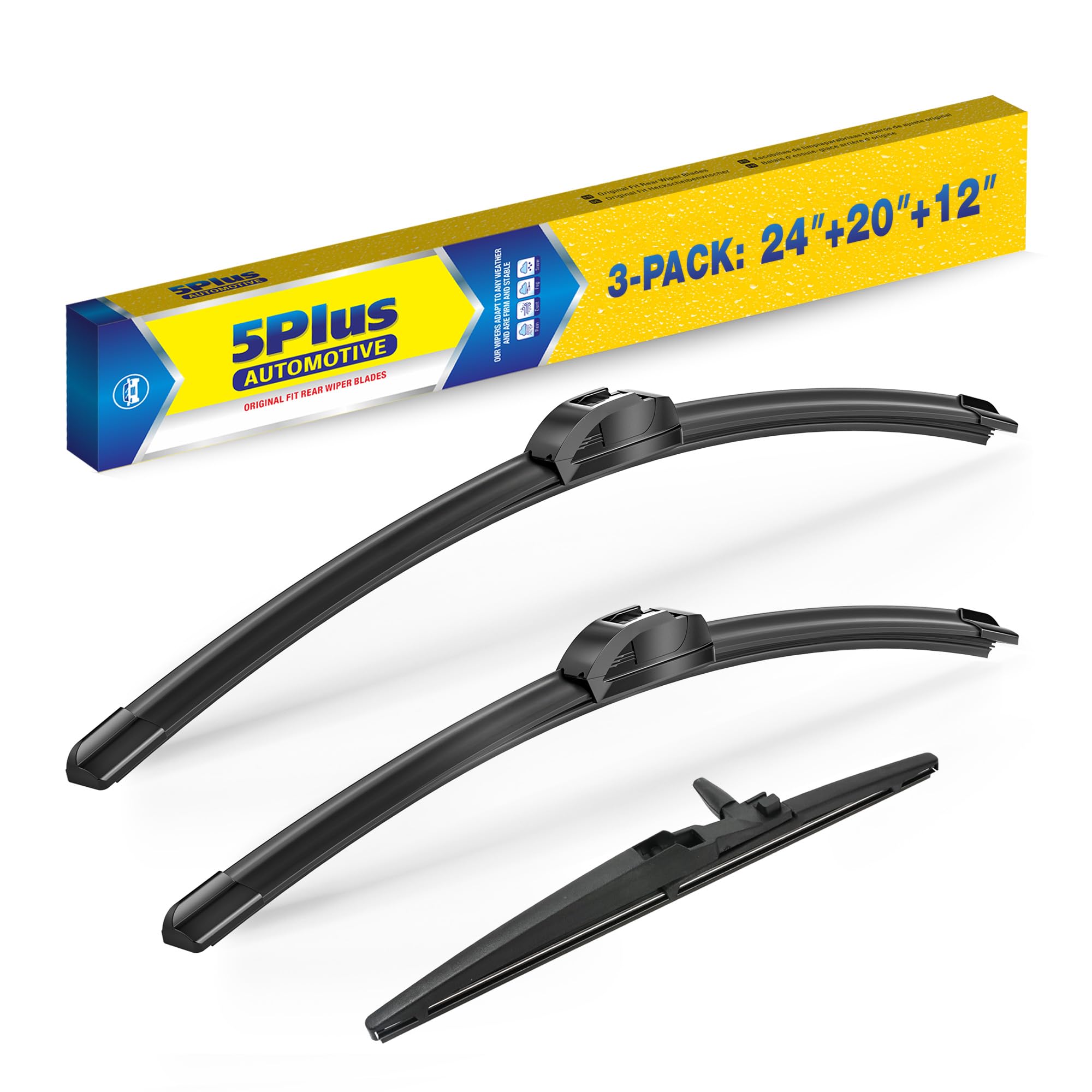 5 PLUS Custom-Fit Wipers fits Toyota 4Runner 2010-2024 Windshield Wipers | 24"+20"+12" Front Rear Wipers Set,OEM Original Equipment Replacement,All-Seasons,Streak-Free Wiping,Quiet Clear Visibility