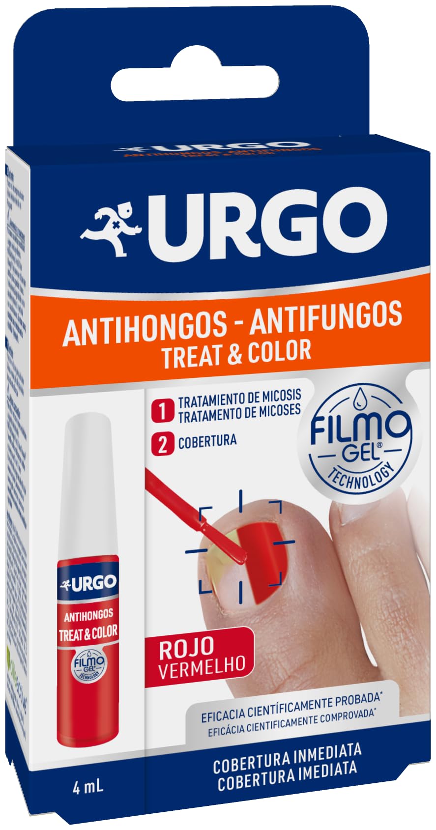 Urgo - Treat & Color Filmogel® Rojo- Tratamiento de los hongos en las uñas (onicomicosis o micosis de la uña) - Fórmula 2 en 1 anti-​hongos con color rojo - Frasco de 4 ml