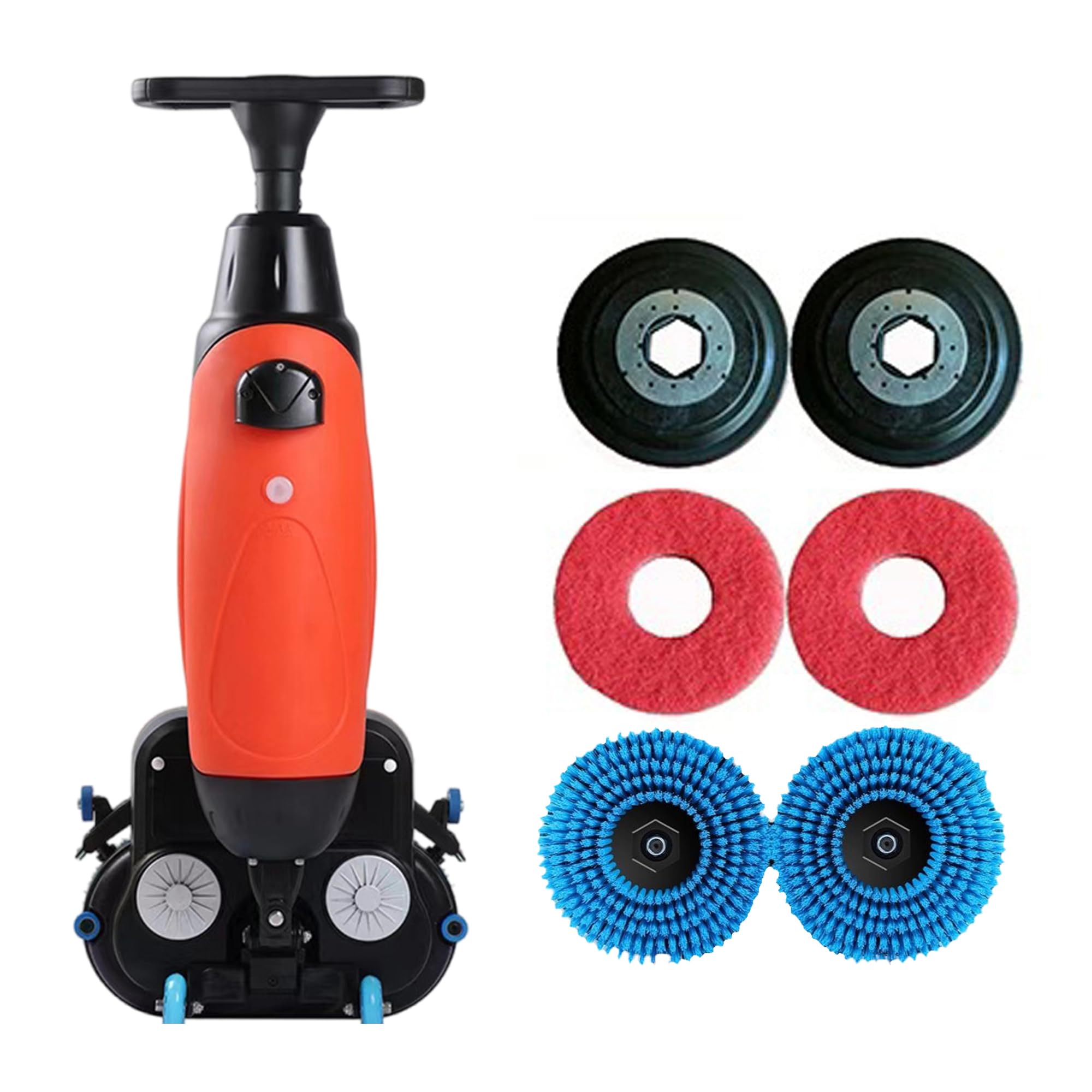 fregadora de Suelos, fregadora compacta, Ancho de Limpieza 17", cepillos Dobles, Cabezal Giratorio 360°, fregadora y abrillantadora, para Uso doméstico, Oficina, hotelero Red-6PieceSet