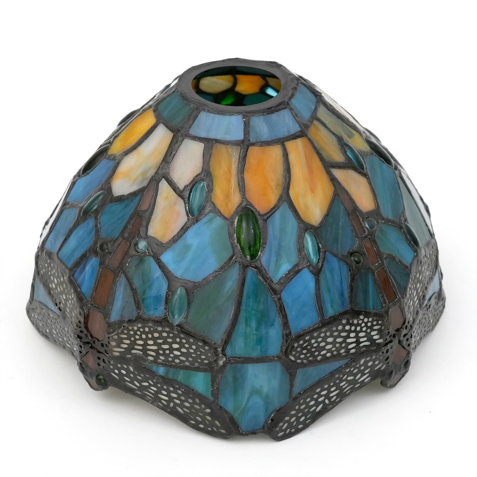 Tiffany Wymienny klosz lampy, 20 cm, małe witraże, lampa sufitowa, zielona, żółta, ważka, styl vintage, art deco, do wiszących lamp ściennych, żyrandola