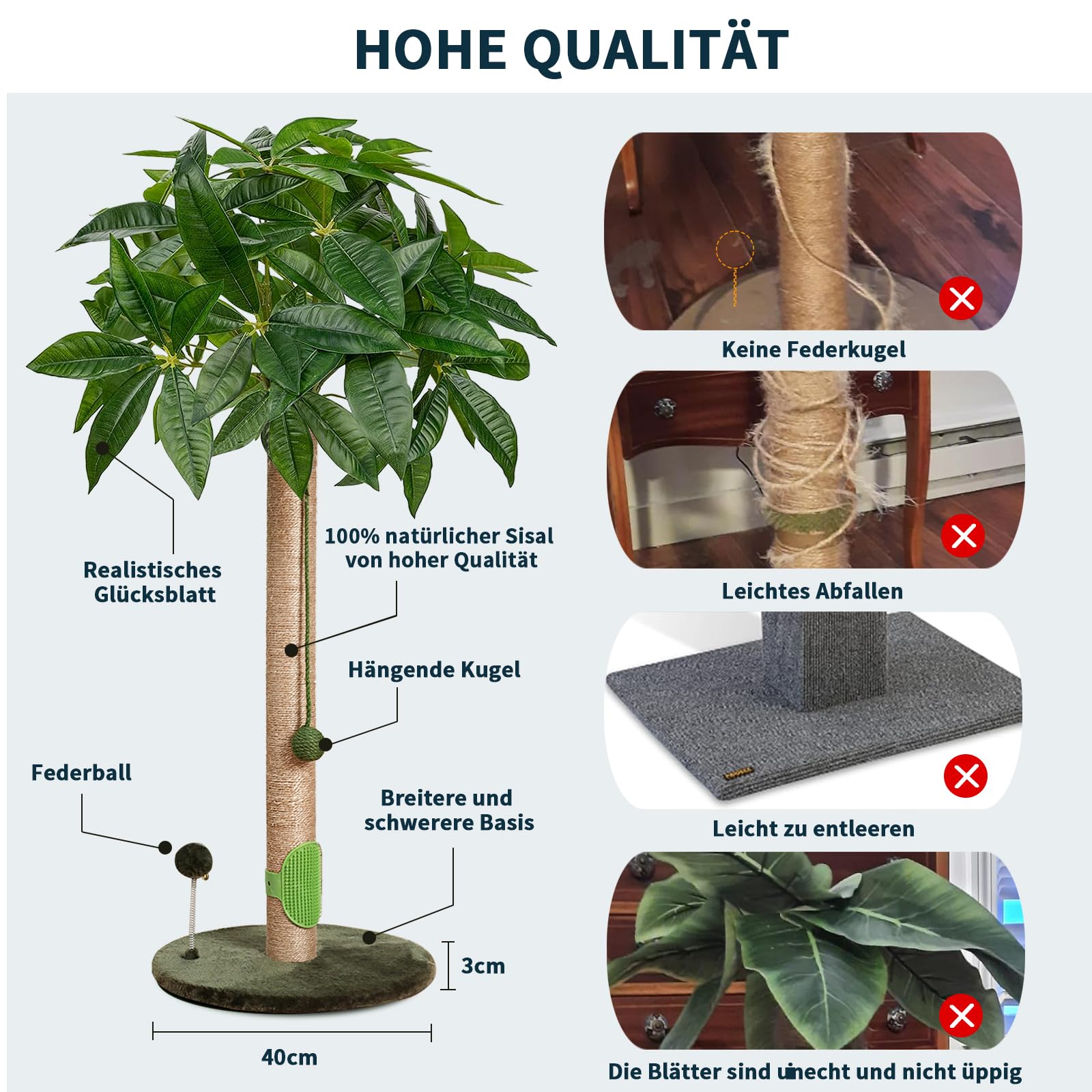 Meowoou Kratzsäule, 84 cm Kratzstamm, Ausgewachsene Katzen und Kätzchen, Hoher Kratzbaum mit Sisalseil, Niedlicher Katzenkratzbaum mit Spielball