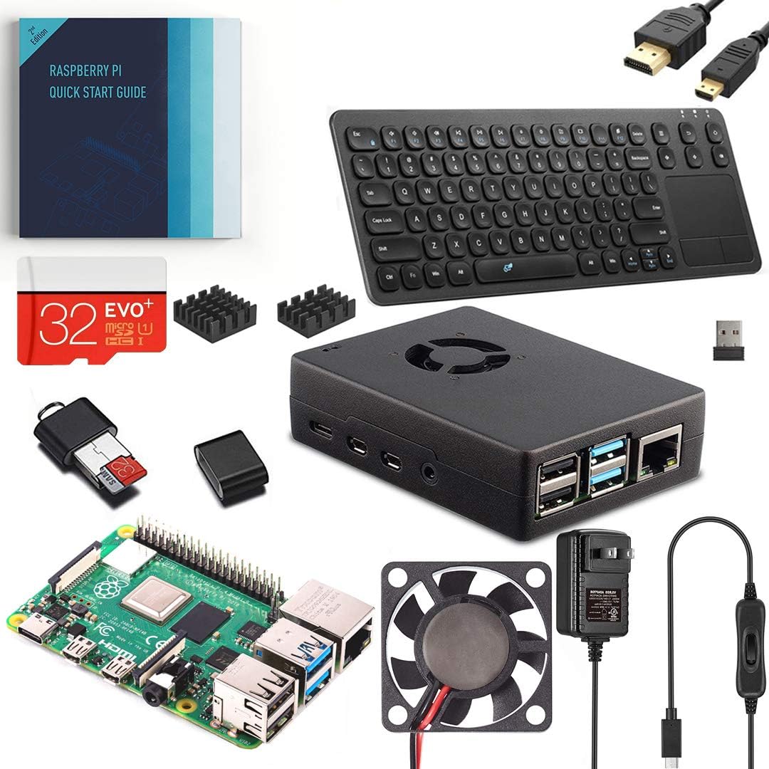 Raspberry Pi 4 4GB Complete Desktop Kit with 15 inch Keyboard and Touchpad Combo (Black)