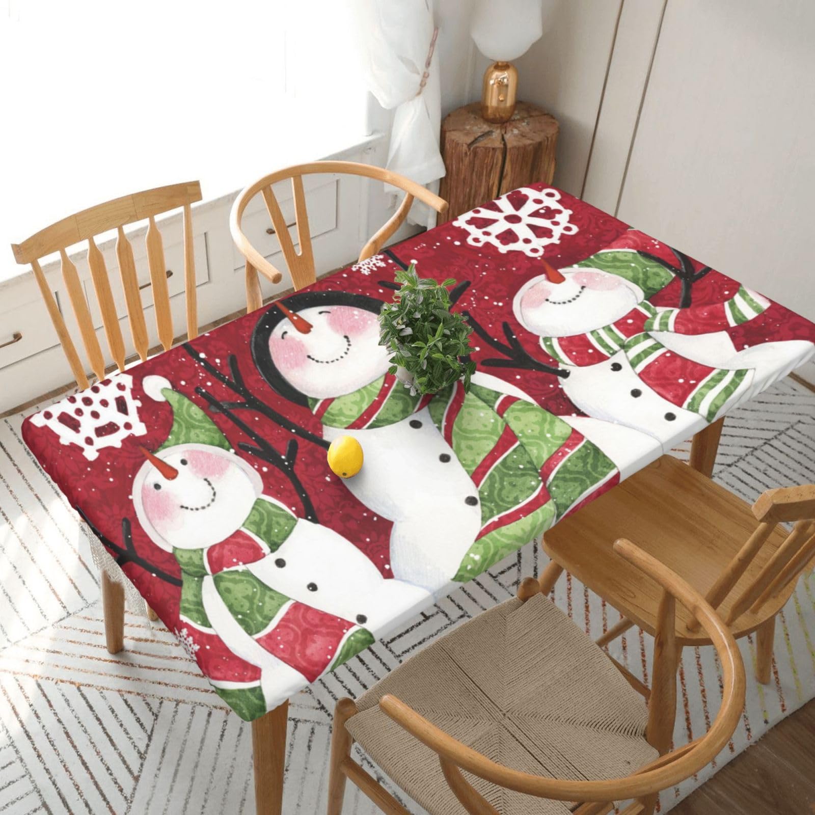 BNVSADC Merry Christmas Cute Snowman Printed 5FT Tablecloth Polyester Kitchen Water Resistant Table Cloth Dining Table Decoration Table Covers, 152x76 CM