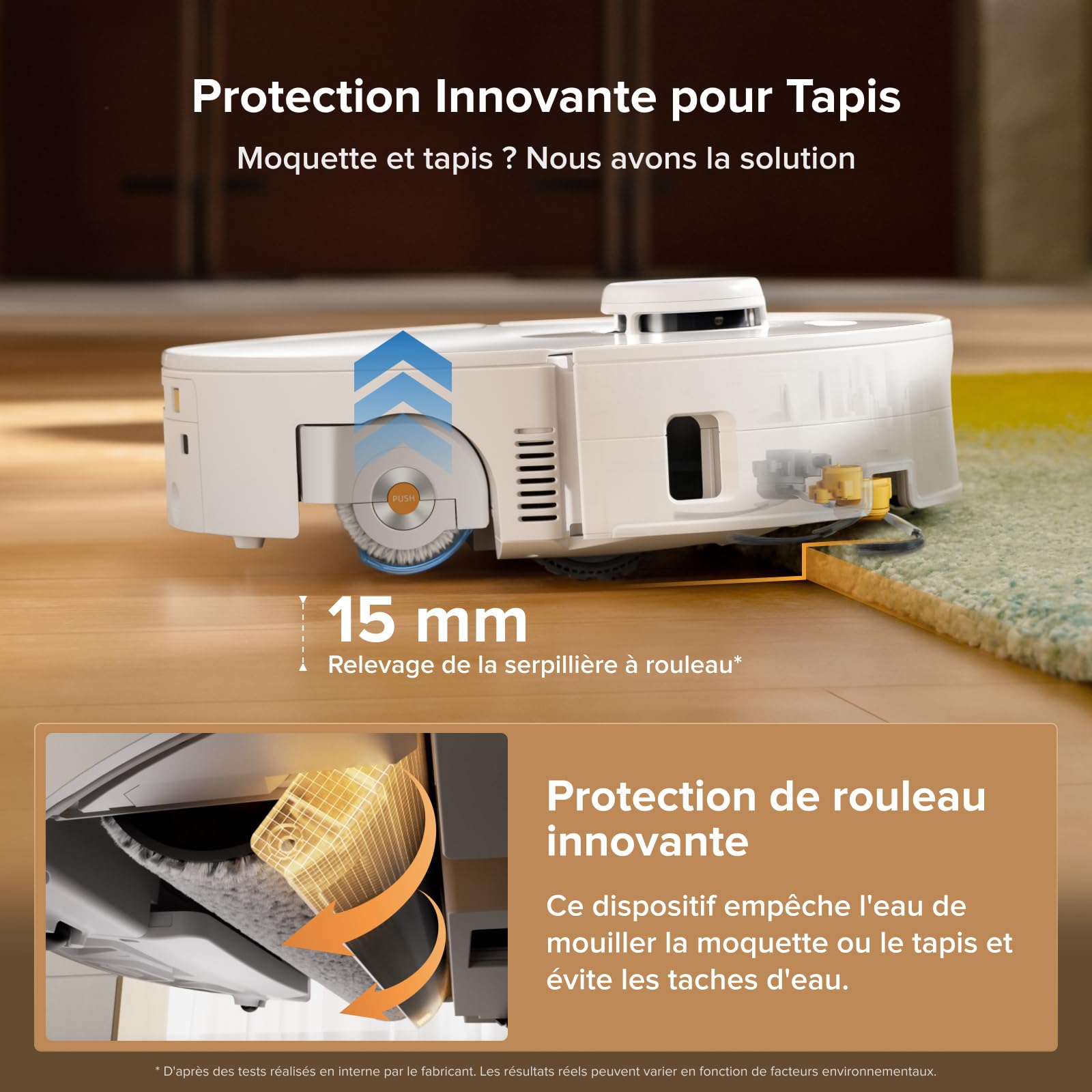 roborock Qrevo Curv 2 Flow Aspirateur Robot Laveur Roller avec 20.000 Pa, Nettoyage SpiraFlow en Temps Réel, Évite 200+ Obstacles, Doubles Anti-Enchevêtrement, Lavage à l'eau Chaude à 75°C