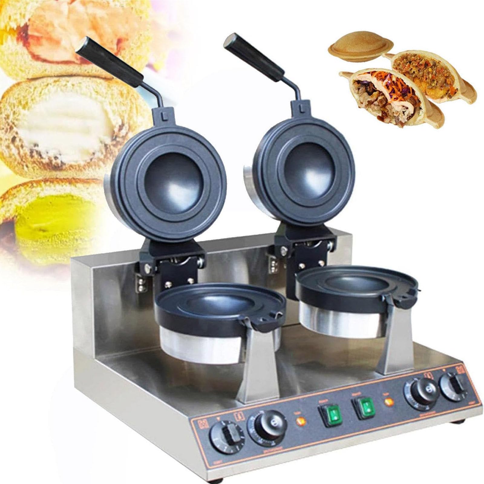Máquina Comercial para Hacer Gofres Hamburguesas,Máquina Hacer Gofres Eléctrica Acero INOX,Control Temperatura 50-300℃,para Uso Doméstico En Cocina,Refrigerios para Desayuno
