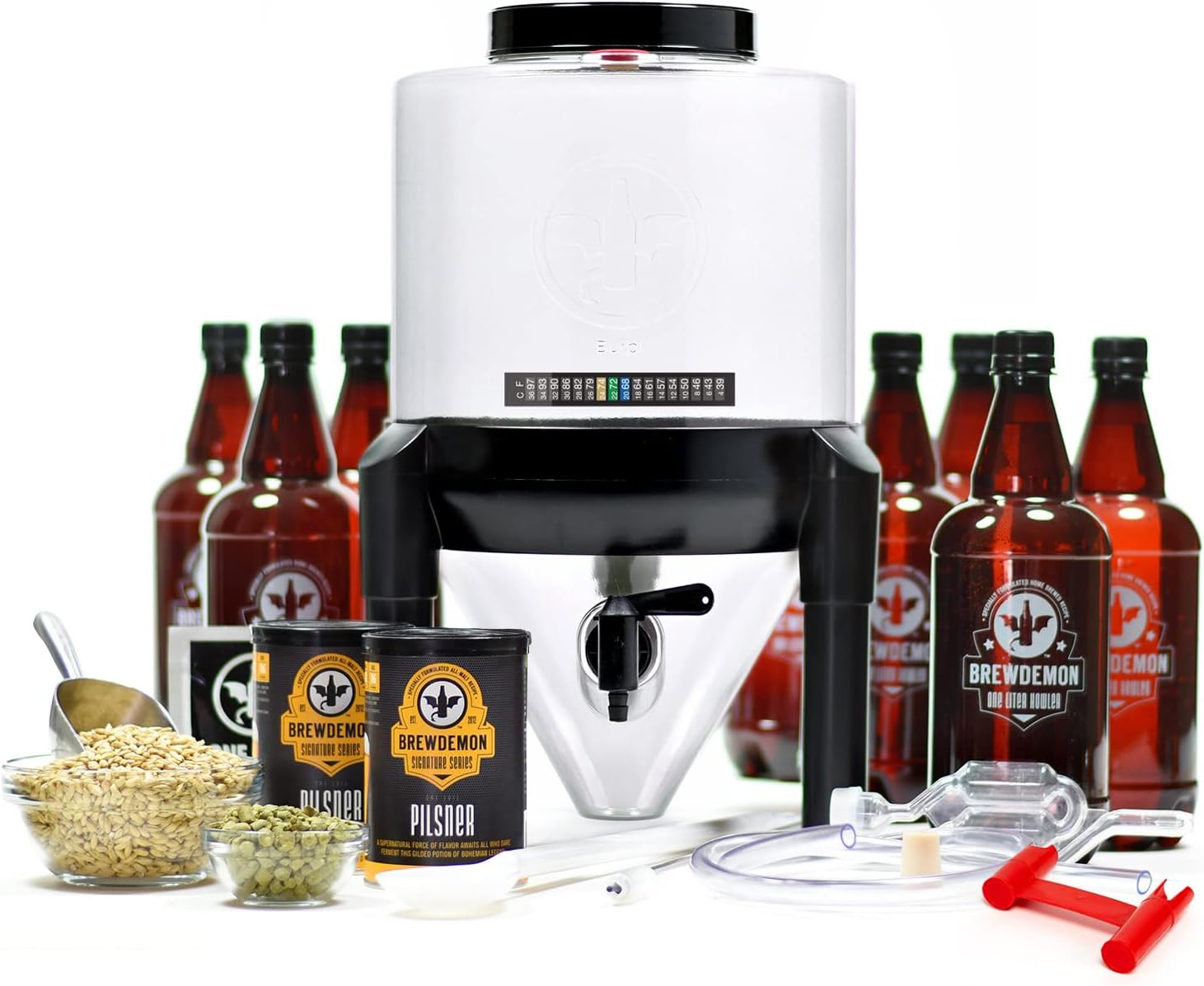 BrewDemon Craft Beer Brewing Kit Signature Pro with Bottles Conical
