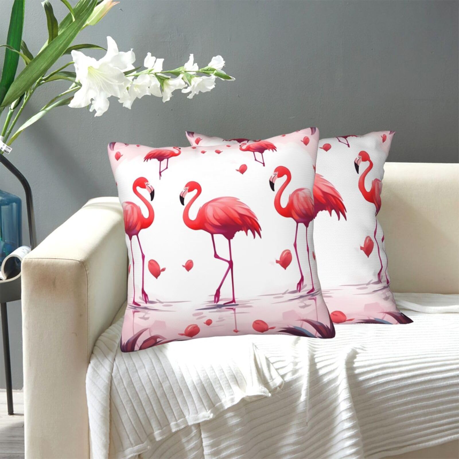 FekiLoot Decorative Throw Pillow Covers Modern Farmhouse Pillowcase Double Sided Cozy Cushion Cover for Sofa Couch Bed 18"X18" Lovely Pink Flamingos