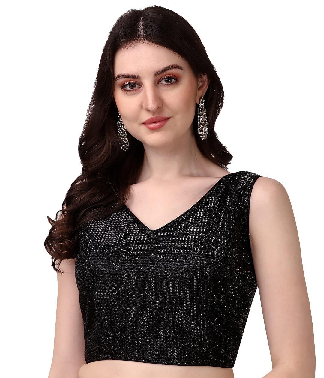 Pujia Mills Womens V Neck Sleeveless Saree Blouse(Gk Bonding Black_38)