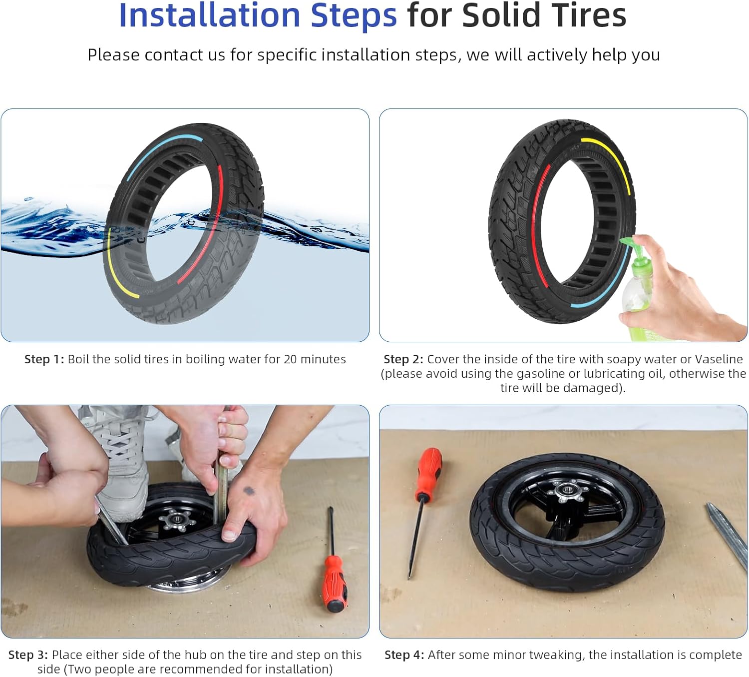 ulip 10x2.125 Solid Scooter Tire Front and Rear Wheels Replacement for Segway Ninebot F20 F25 F30 F40 Xiaomi 4 Scooter for 250x54 off-road solid tire 10 * 2.125-6.6 55/80-6.6 Tire Scooter (2PCS)