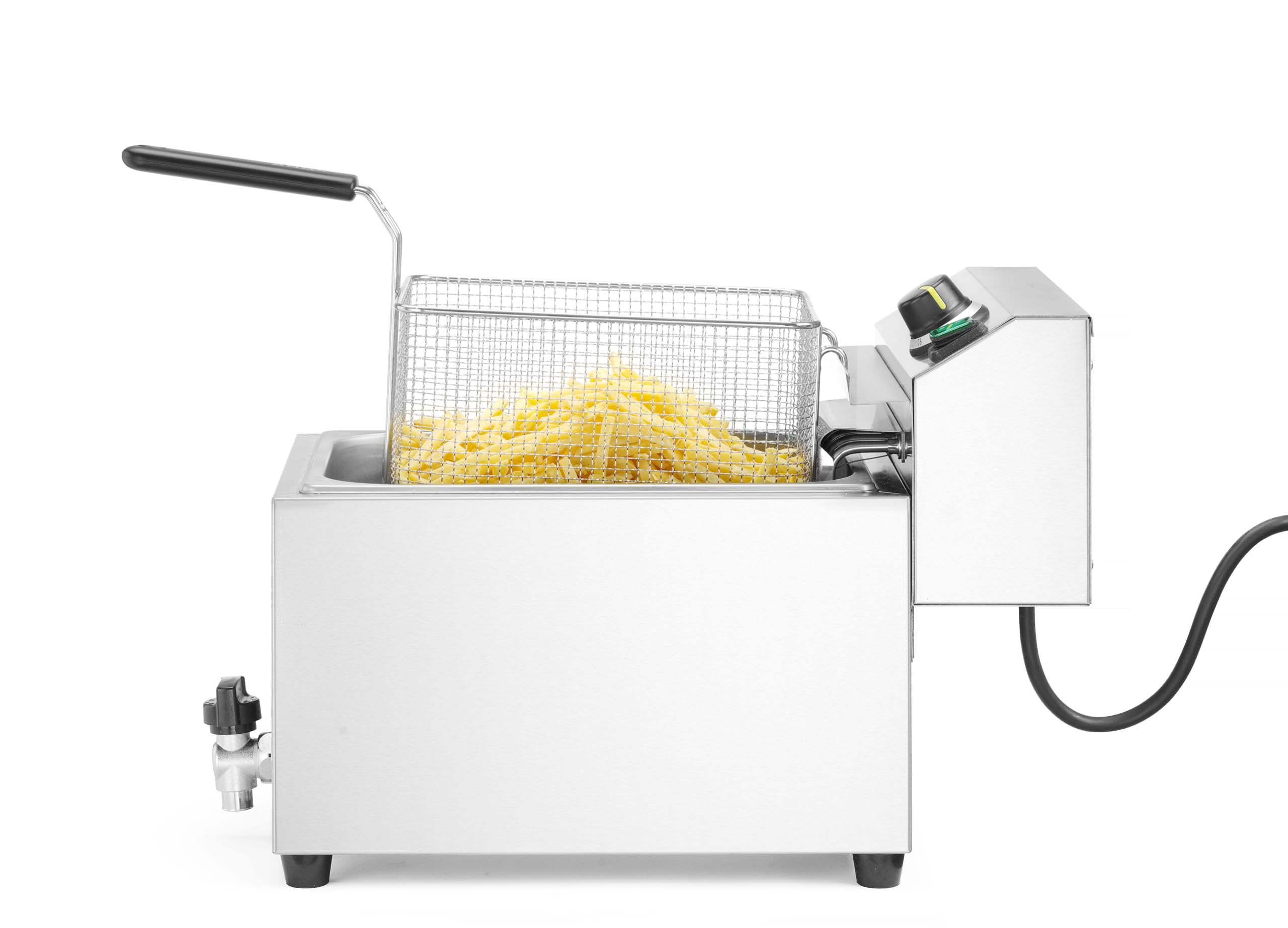 MBH - Freidora industrial eléctrica XL 10 litros 10 KW alta potencia GOLIATH para hostelería. Freidora profesional profunda con grifo para bar y restaurante.