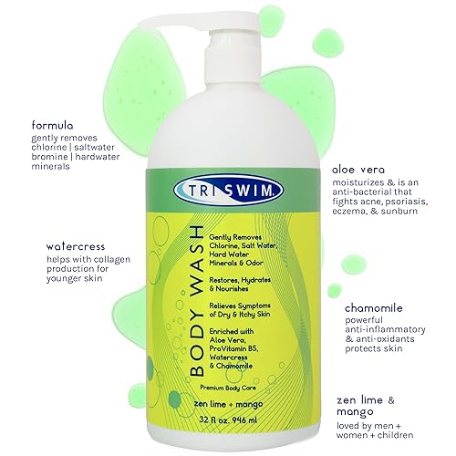 Miniatura 2 de TRISWIM Gel de baño para eliminar cloro, 32 onzas líquidas, elimina cloro, bromo, minerales de agua dura y agua salada, hidrata y restaura la piel