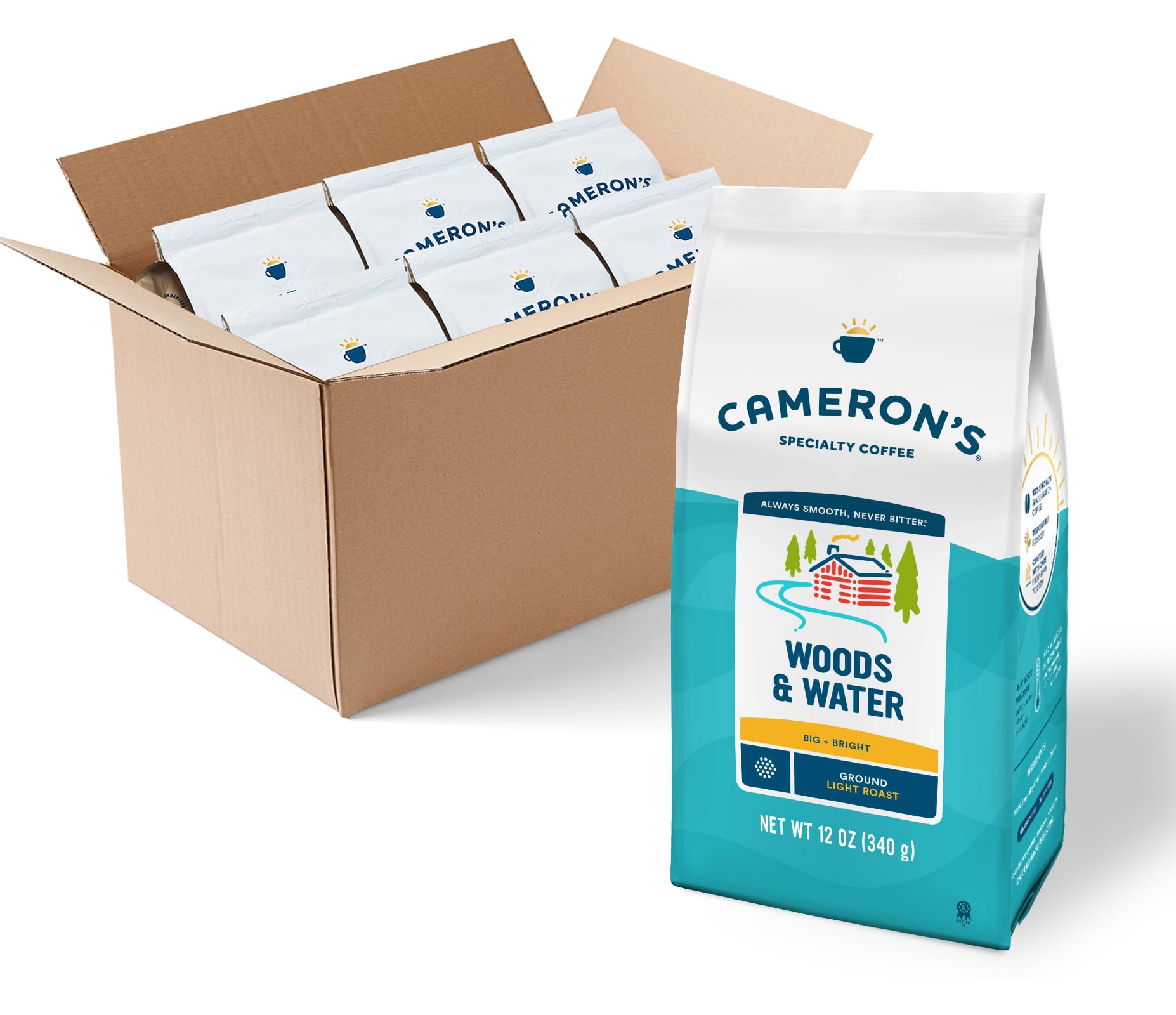 Cameron's Coffee Woods & Water - Zestaw 6 mielonych kaw, lekko palonych 100% Arabica, worek 355 ml