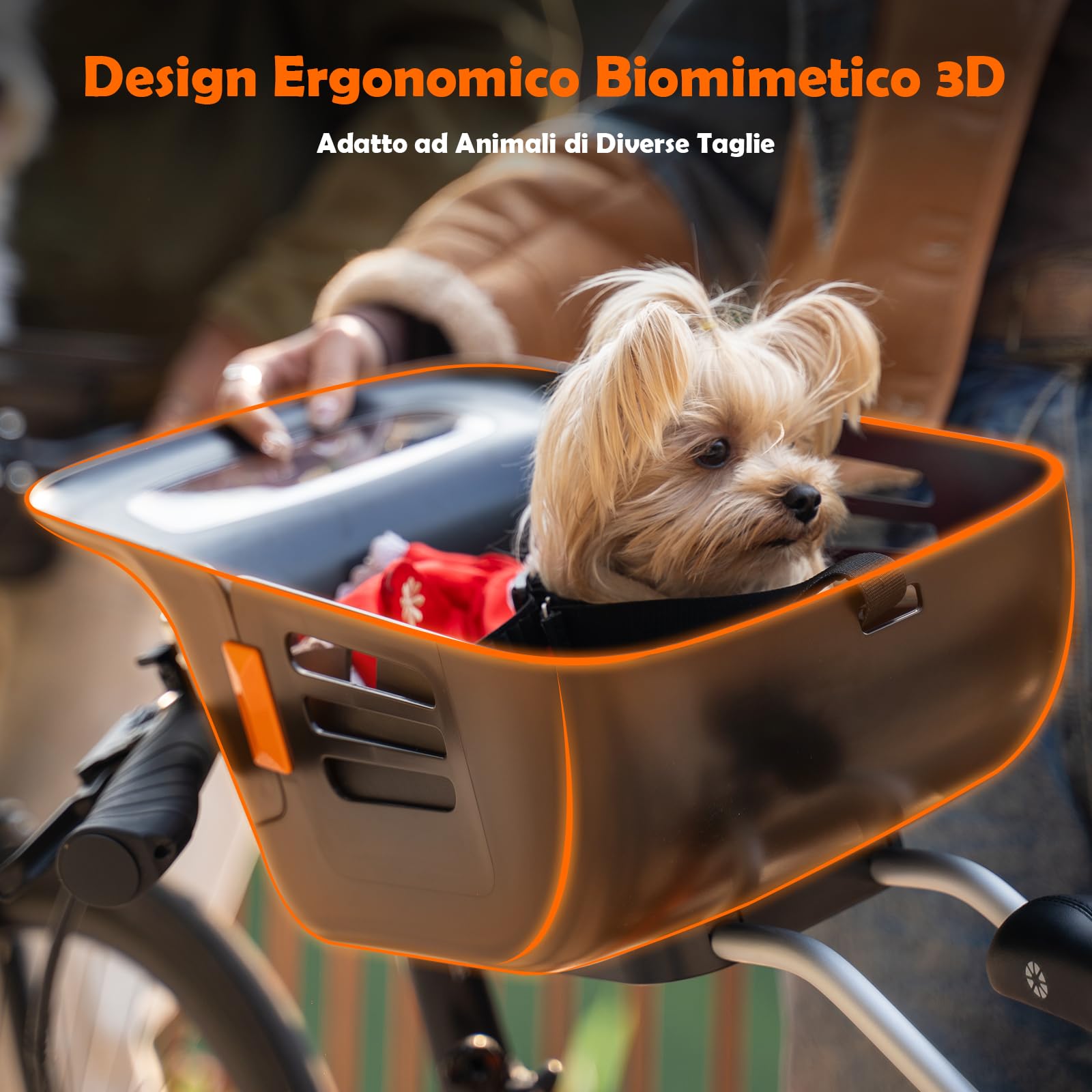 Cestino per Cani per Bicicletta Anteriore fino a 12KG, Cestino per Cani per Bicicletta con Piatto di Fondo Robusto e Sicuro, Sedile in Nylon Resistente all'Acqua e Antigraffio e Chiusura in