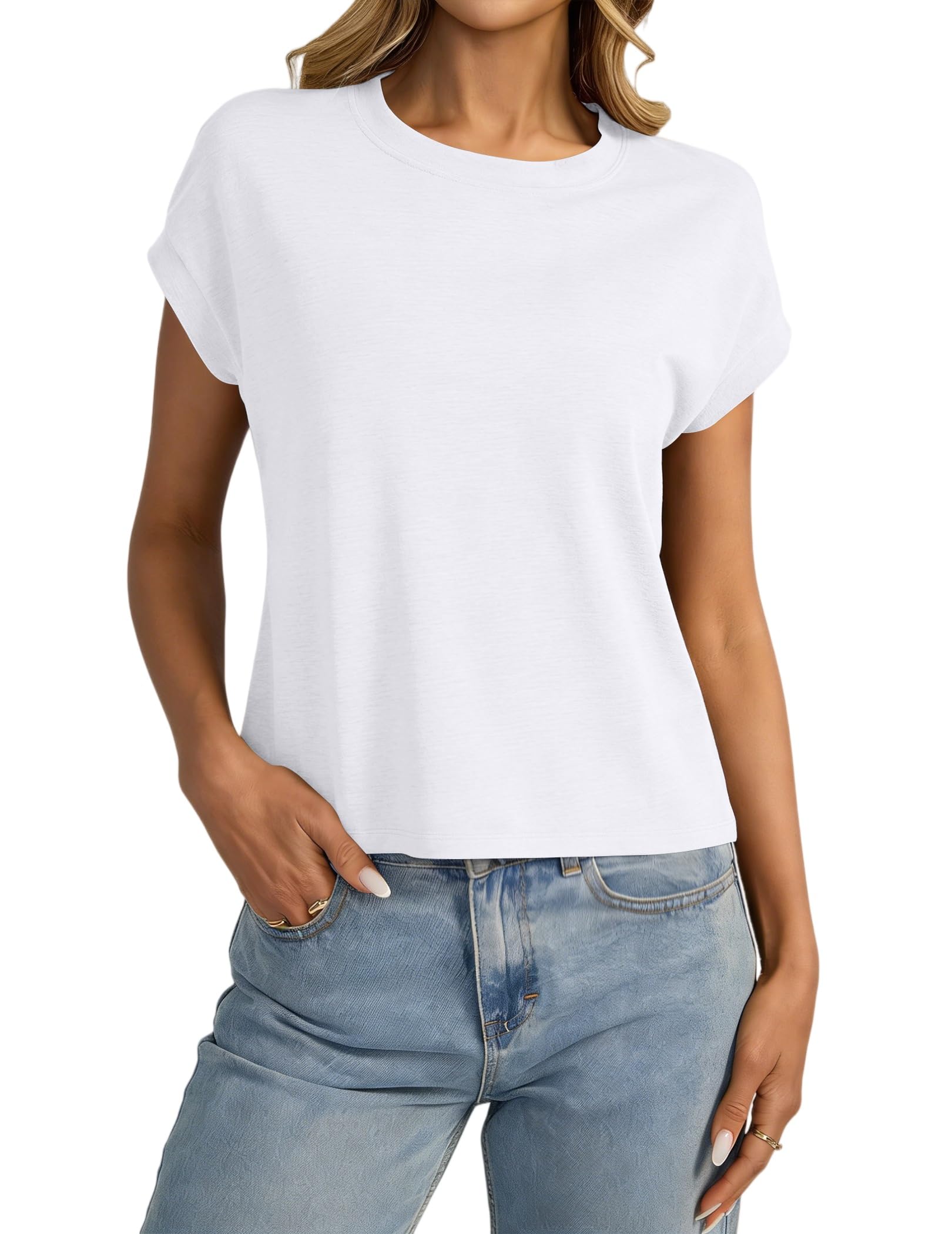 isermeo Womens Cap Sleeve Crop Tops T Shirts Crewneck Loose Fit Short Sleeves Tee Summer Fashion Clothes 2026
