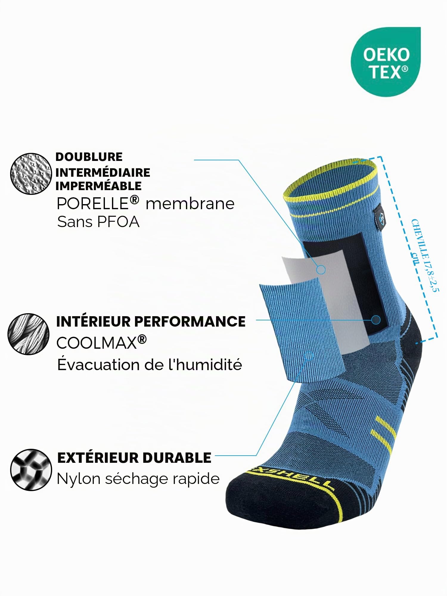 DexShell Chaussettes de course imperméables – Chaussettes légères de course à pied, ajustement de compression, membrane respirante pour homme et femme