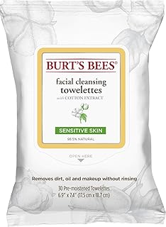 Burt's Bees Facial Cleansing Towelette Wipes for Sensitive Skin With Cotton Extract, 90 Count (30 Count each) [3 Pack] (Pa...
