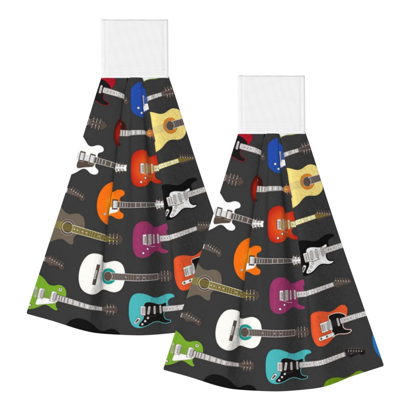 DOPKLNA Color Acoustic And Guitars, 2 Pcs Hanging Coral Fiber Hand Towels for Bathroom, Absorbent Kitchen Towels