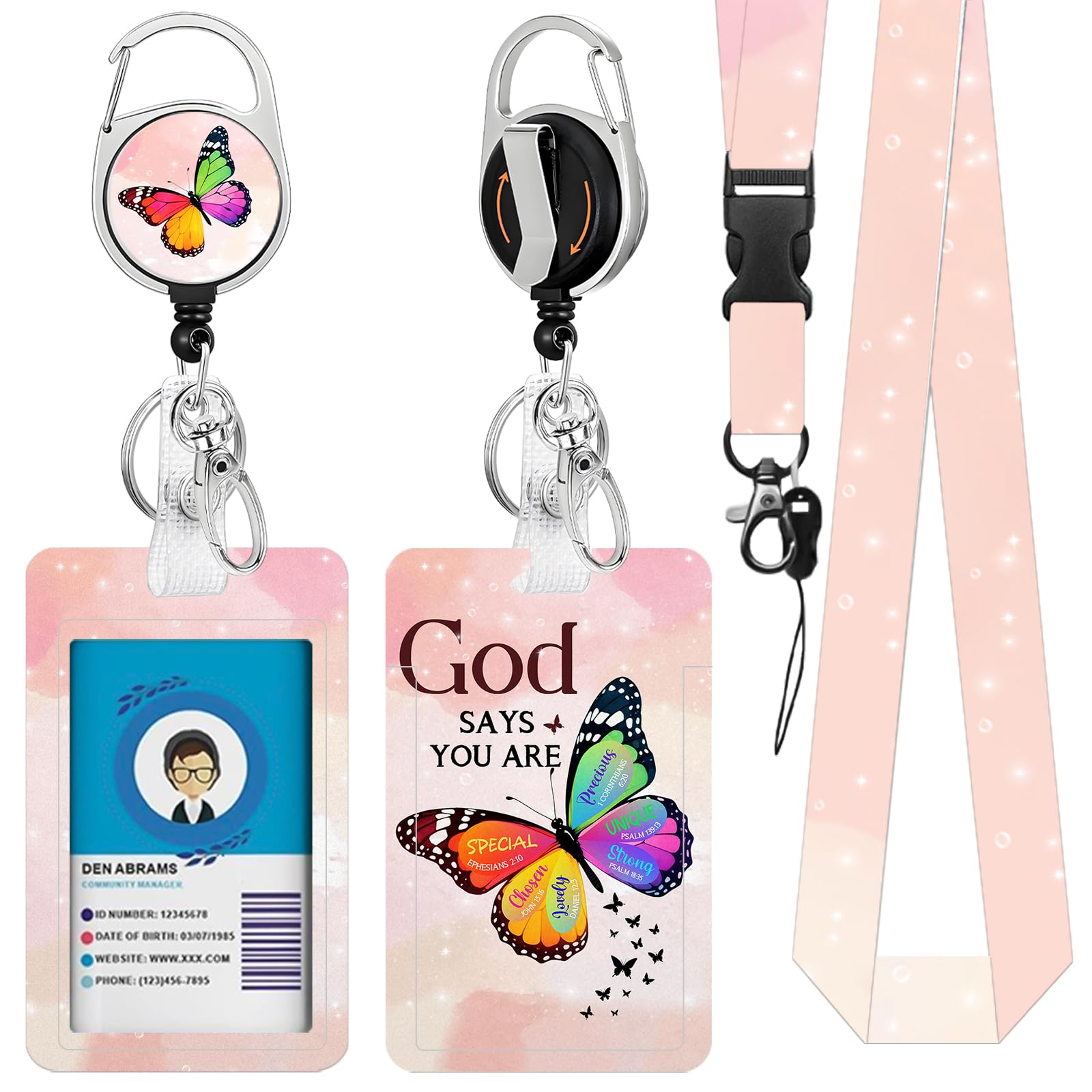 Pink ID Badge Holder with Retractable Lanyard, Christian God Say You are Detachable Badge Reel Clip for Christian Women Teen Girl