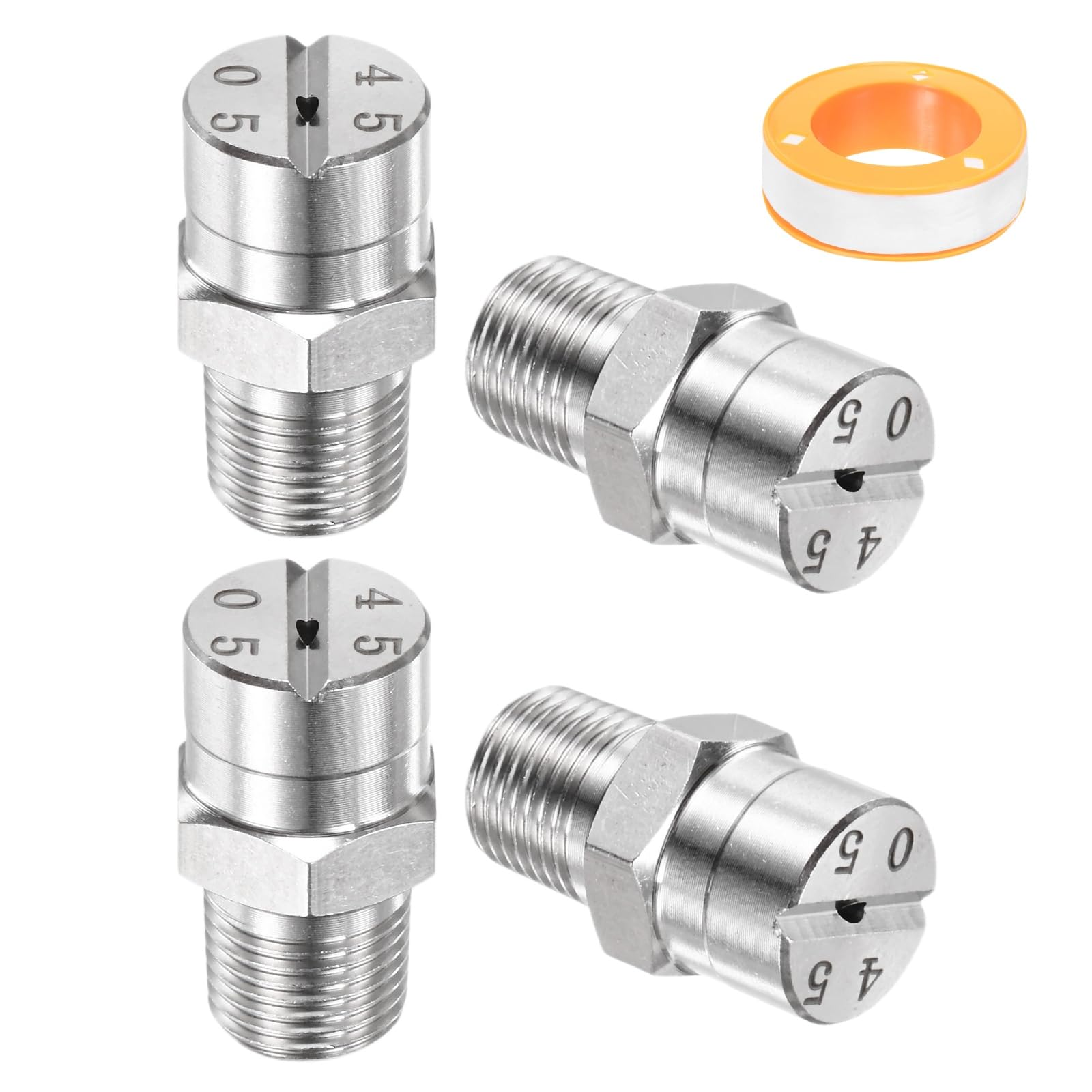 TIXIPEM 1/8" BSP Male 45 Degree Flat Fan Spray Tip [5PCS] - Pressure Washer Nozzles Cleaner Nozzle with Sealing Tape Used for Water Guns - [Stainless Steel-1.4MM Orifice]