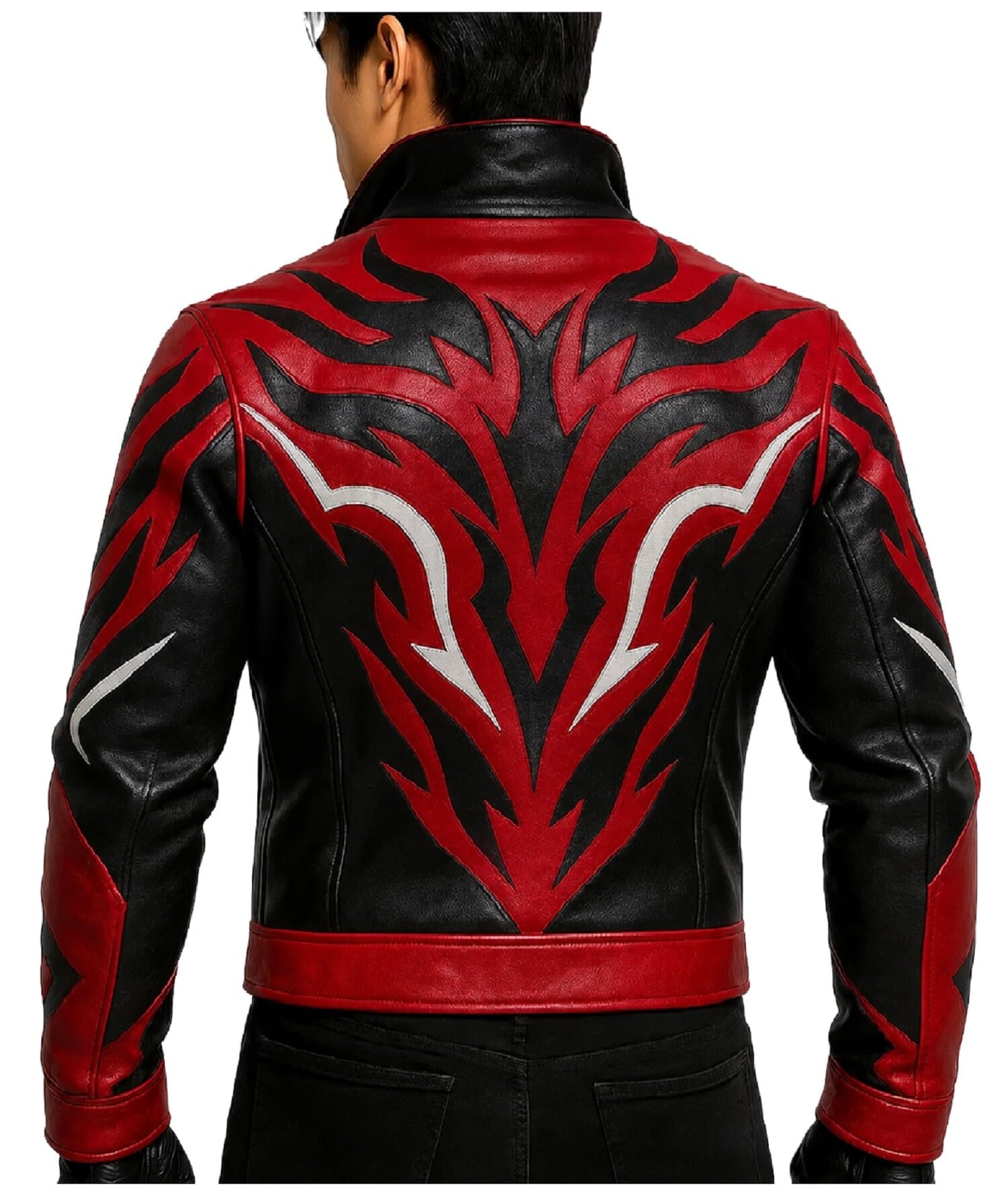 Chaqueta de cuero rojo y negro para hombre, disfraz de motociclista, cosplay, ropa de calle