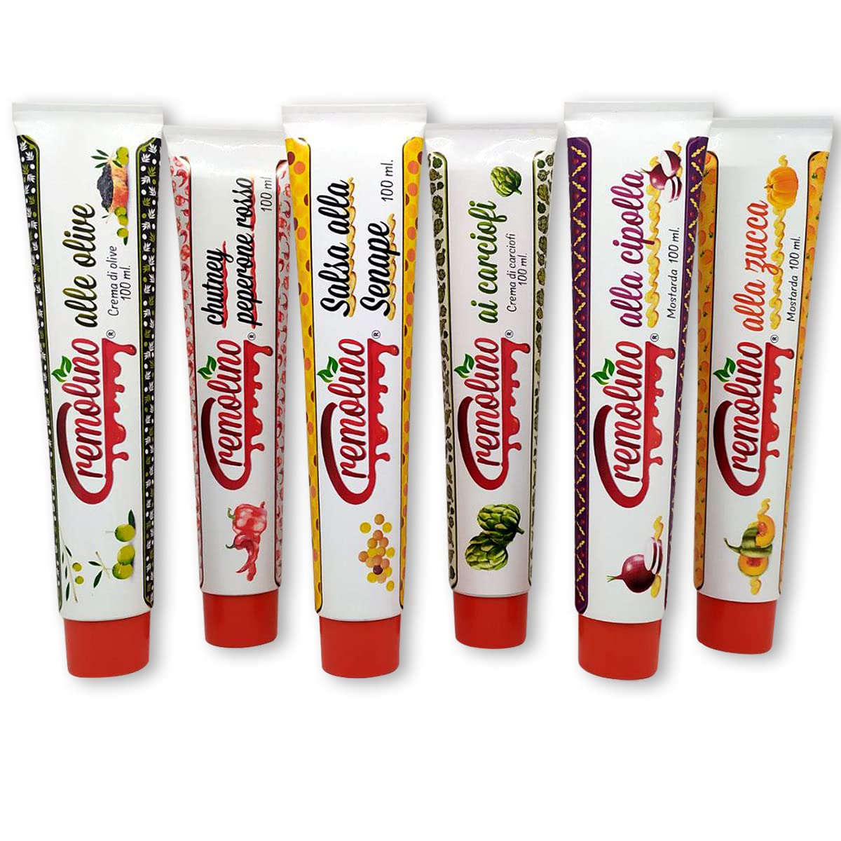 Paté Cremolino 100% naturale, lavorato a Km0, creme di verdura salate in pratici tubetti da 100 ml - Kit da 6 pezzi - Pronti da spremere, ideali per antipasti, piatti di carne e formaggi.