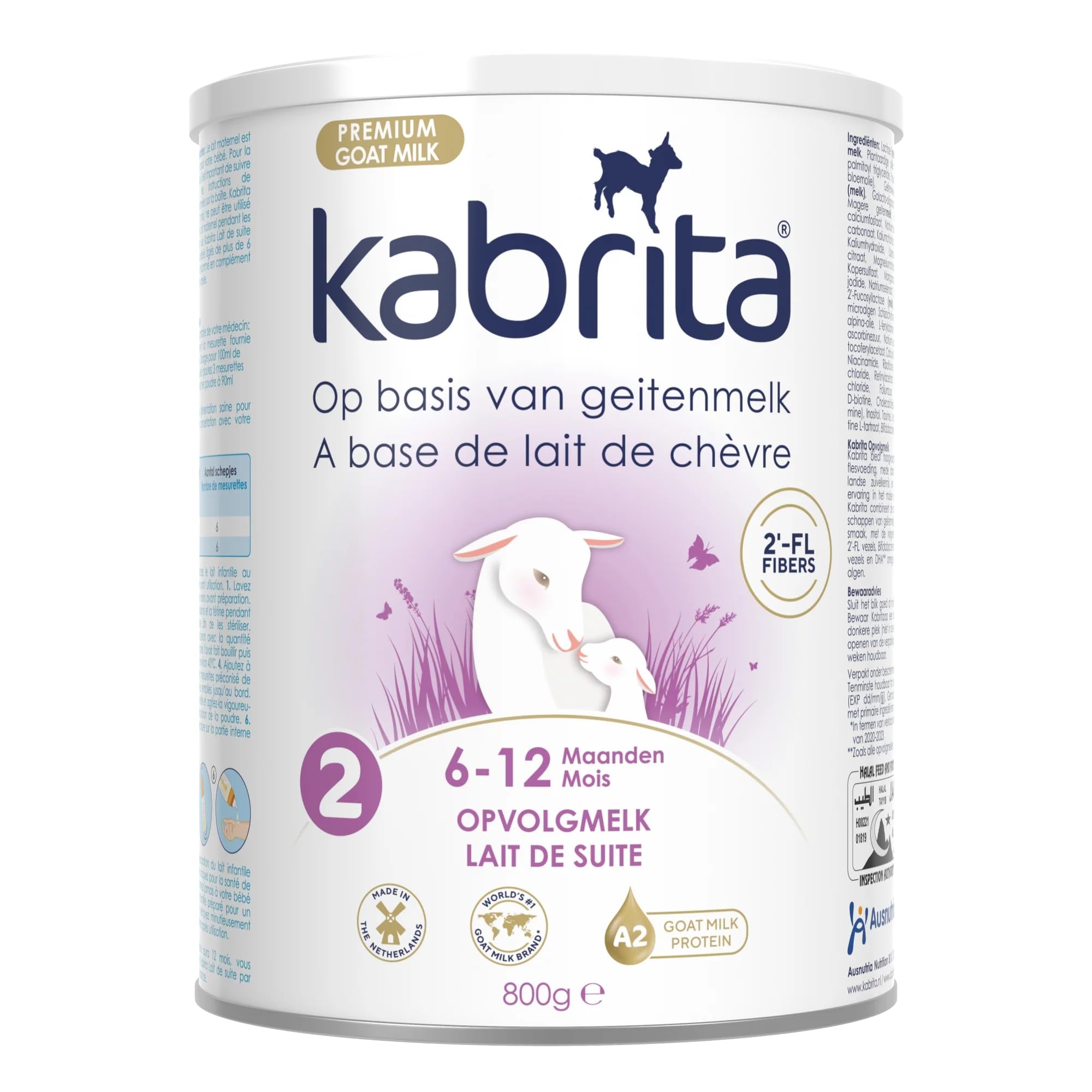 Kabrita 2 Lait de suite au Lait de Chèvre – Formule bébé 6–12 mois – Avec DHA, prébiotiques & vitamines – 800 g