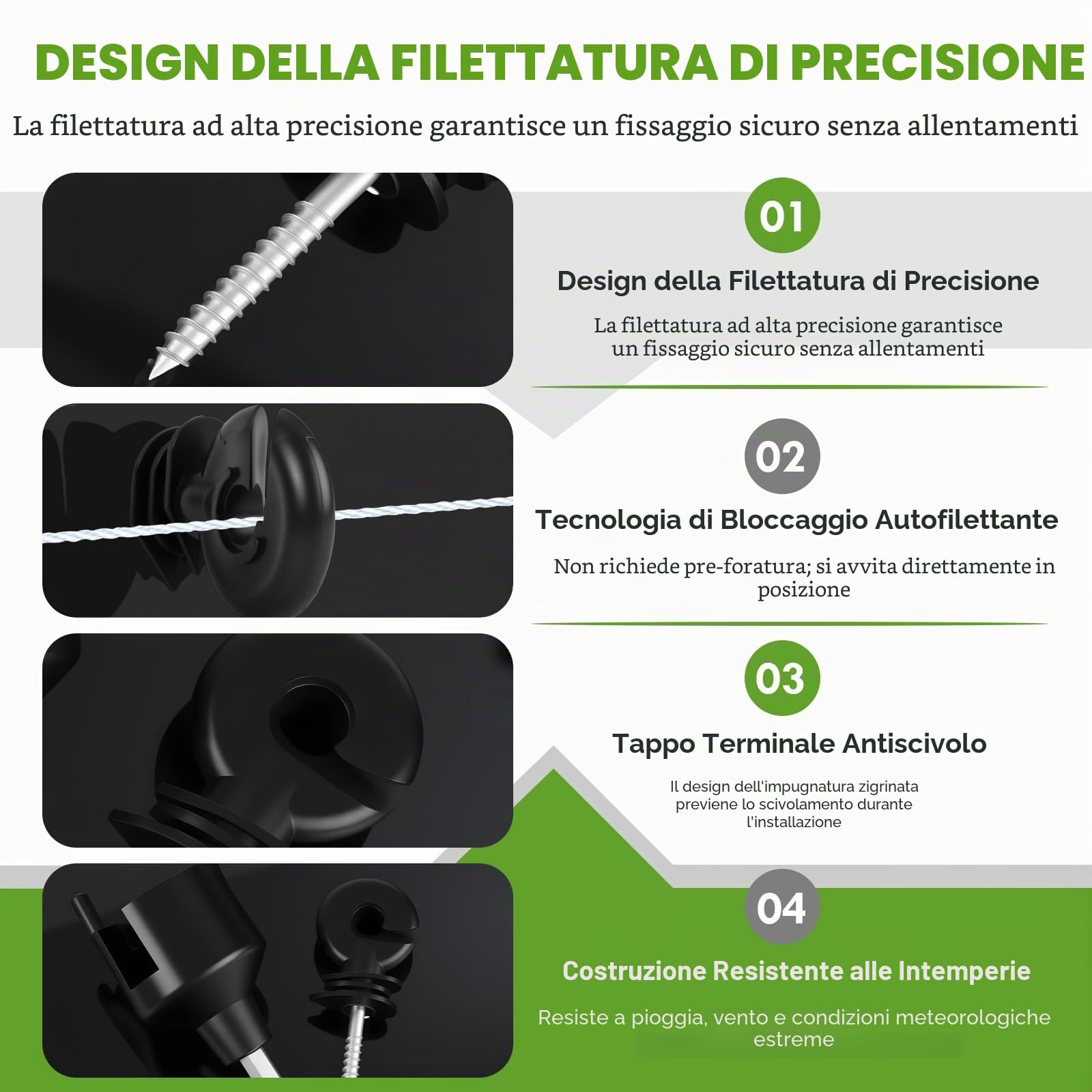100 Pezzi di Isolatori ad Anello per Recinzione Elettrica, Isolatori per Recinzione da Pascolo con Chiave a Bussola, Pali Isolanti ad Anello Avvitabili per Corde, Fili e Trefoli