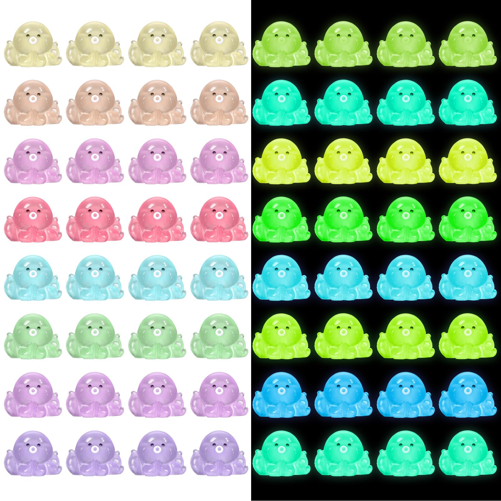 Liliful 96 Pcs Glow in Dark Luminous Miniature Garden Accessories, Mini Resin Octopus Luminous Micro Landscape Octopus Figures for DIY Kit Christmas Birthday Gifts Decoration