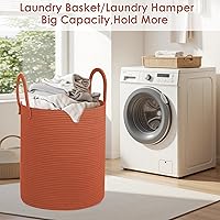 Vista 5 de Cesta de lavandería de cuerda de algodón, contenedor de almacenamiento de gran capacidad con asas, canasta grande para manta para sala de estar