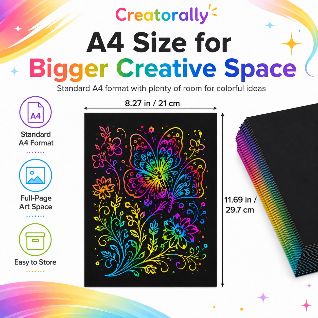 Kratzpapier A4, Bastelpapier für Laser Gravur, Regenbogen 50 Blatt Zum Kinder Zeichnen, Kunstbedarf, DIY, Weihnachten, Geburtstagsgeschenk