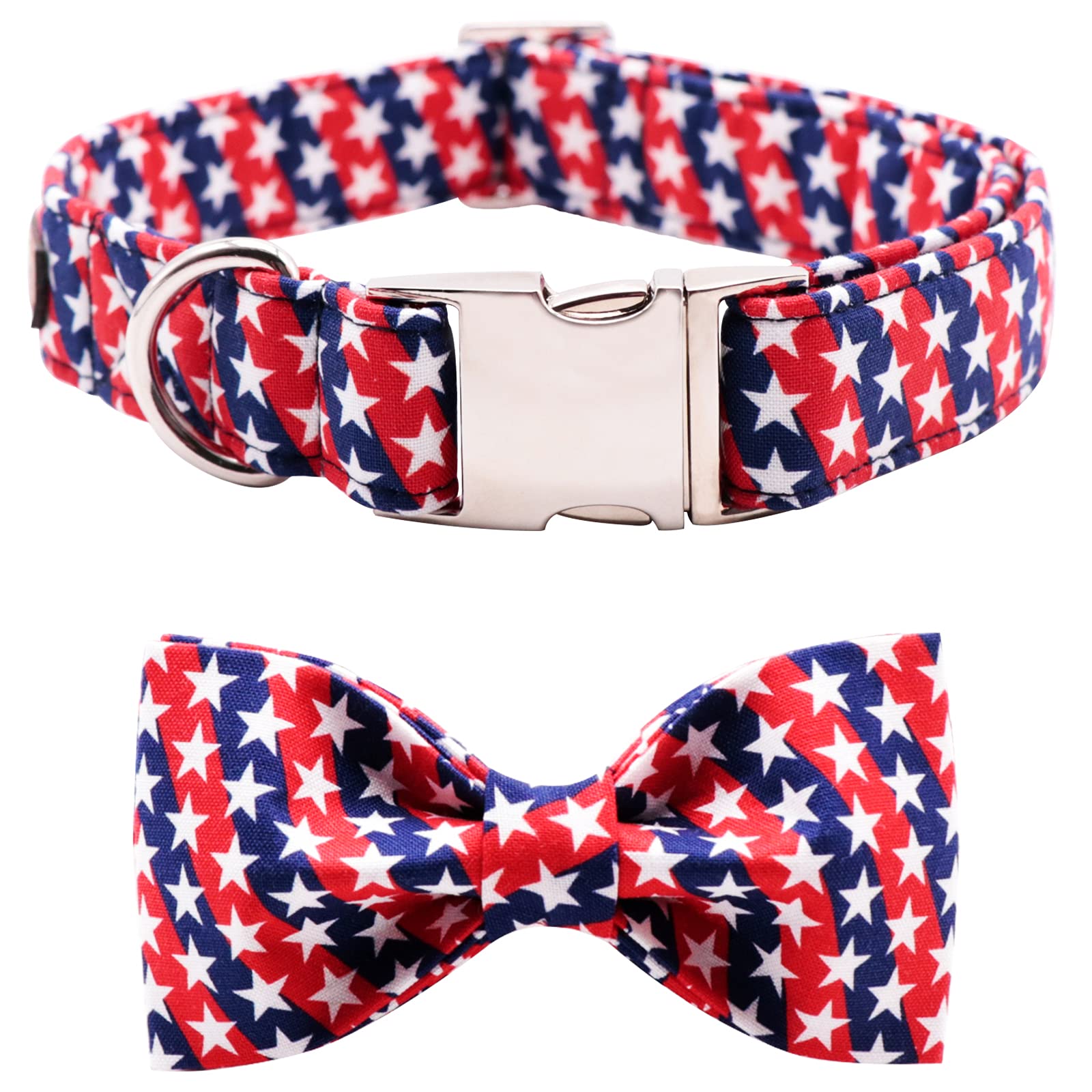Lionet Paws Patriotic Dog Collar with Bowtie, 4th of July, Soft and Comfortable, Adjustable Collar for Small Dogs, Neck 10-16 inches