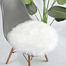 LOCHAS Super Soft Round Seat Cushion Faux Fur Sheepskin Chair Cover Pad Plush Rugs for Living Bedroom Sofa Couch, 18x18 White