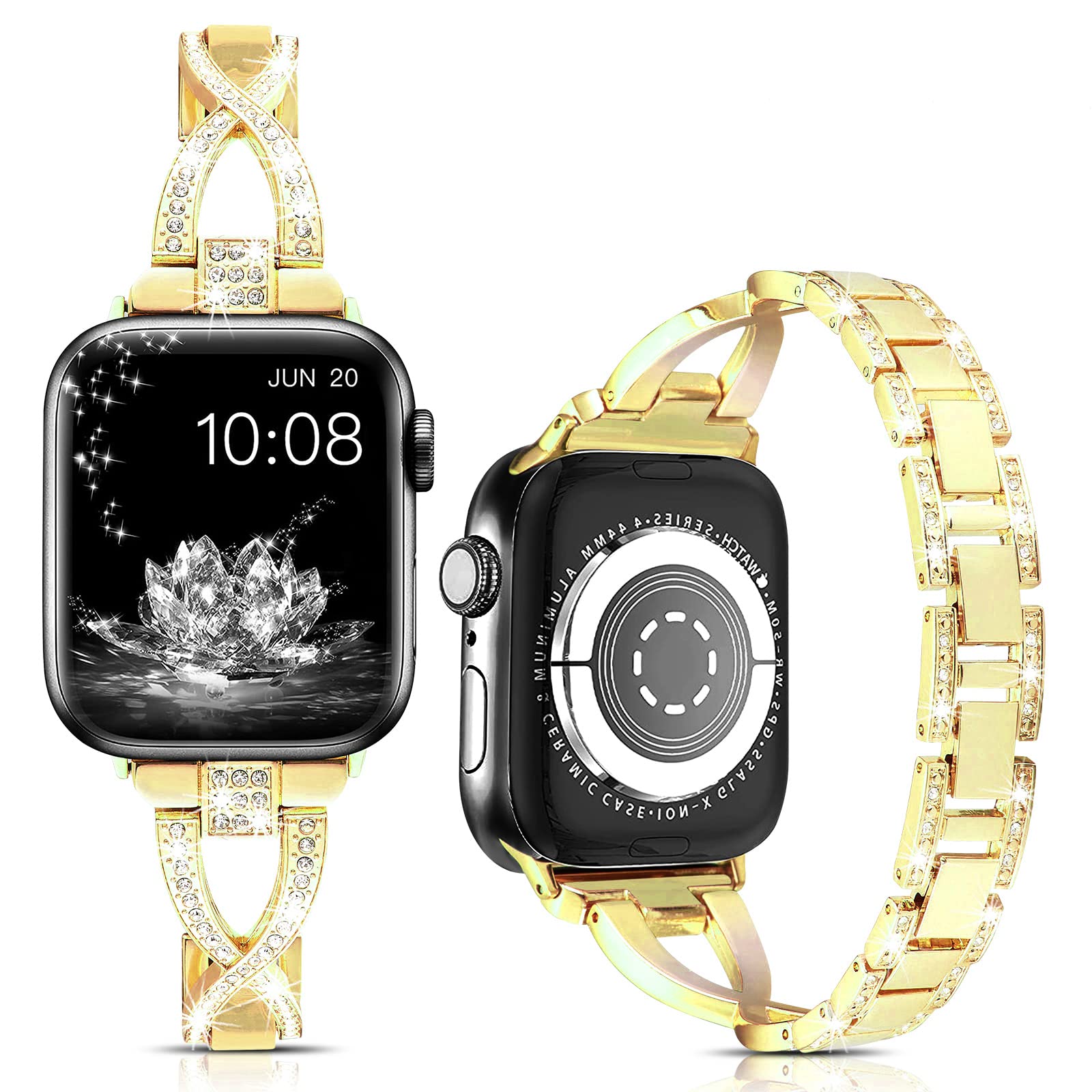 Women Bands for Apple Watch Band 38mm 40mm 41mm 42mm 44mm 45mm 46mm 49mm iWatch Series Ultra 10 9 8 7 6 5 4 3 2 1 SE Bling Diamond Metal Adjustable Bracelet