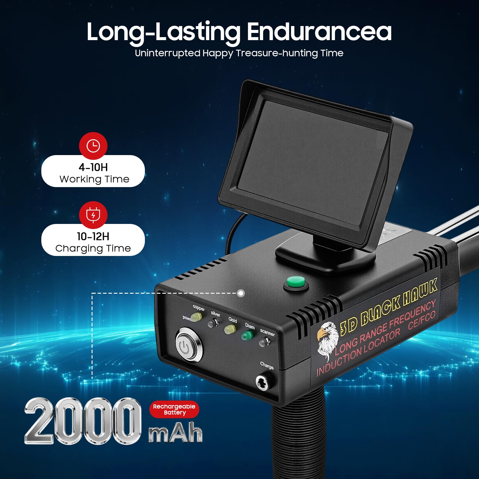 Detector de Metales de largo alcance 30 m profundidad, detector de oro de alta precisión, 1200 m alcance, escáner de oro subterráneo con pantalla LED 3D, cazador tesoros telecontrolado para plata