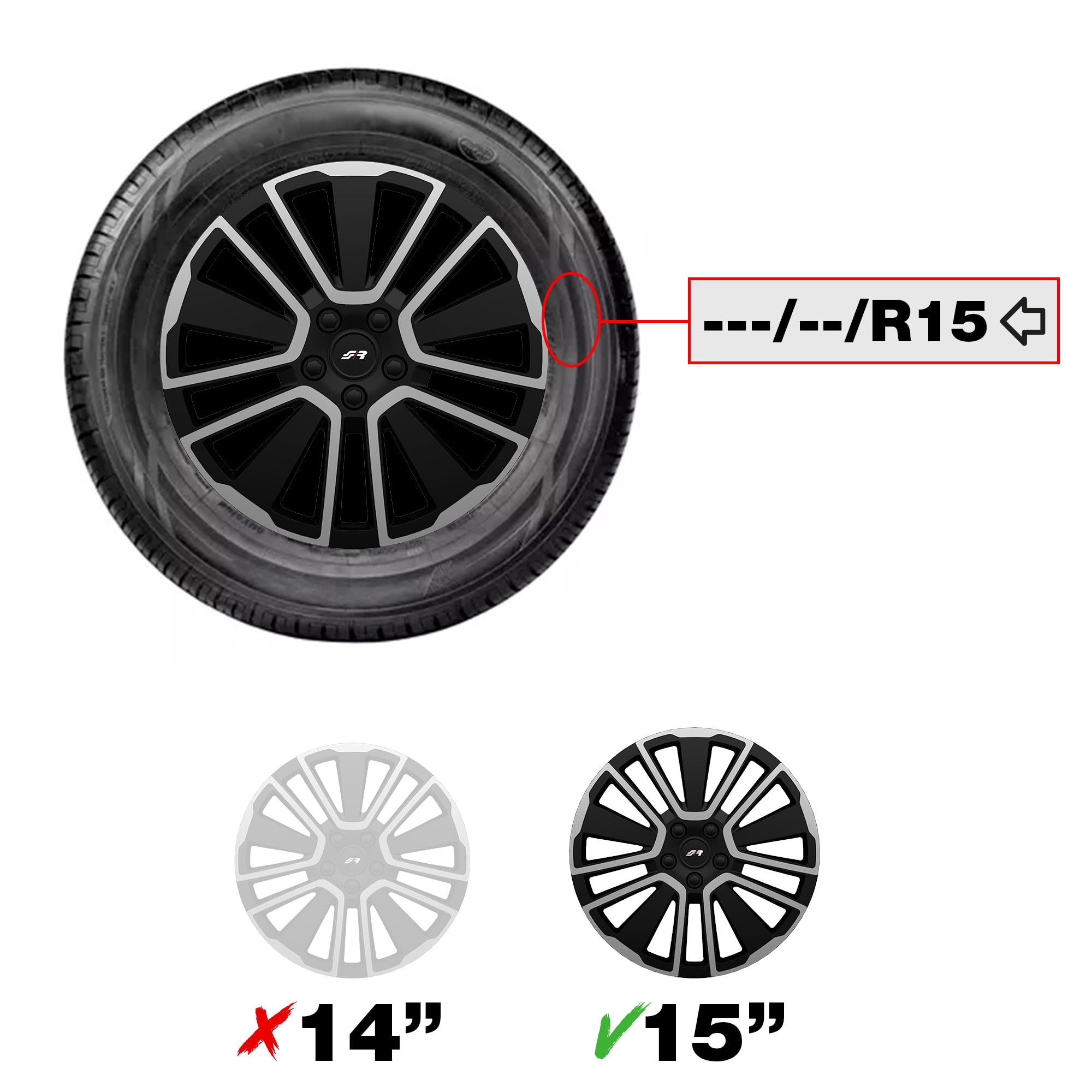 Simoni Racing SCU/15, Set 4 Copricerchi universali Scuba da 15" pollici, Copriruota auto Grigio e Nero