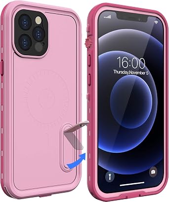 Diverbox Design for iPhone 12 Pro Max Waterproof Case with Kickstand, Durable Shockproof Phone Case Cover with Built in Screen Protector for iPhone 12 Pro max 6.7'' Only (Pink)