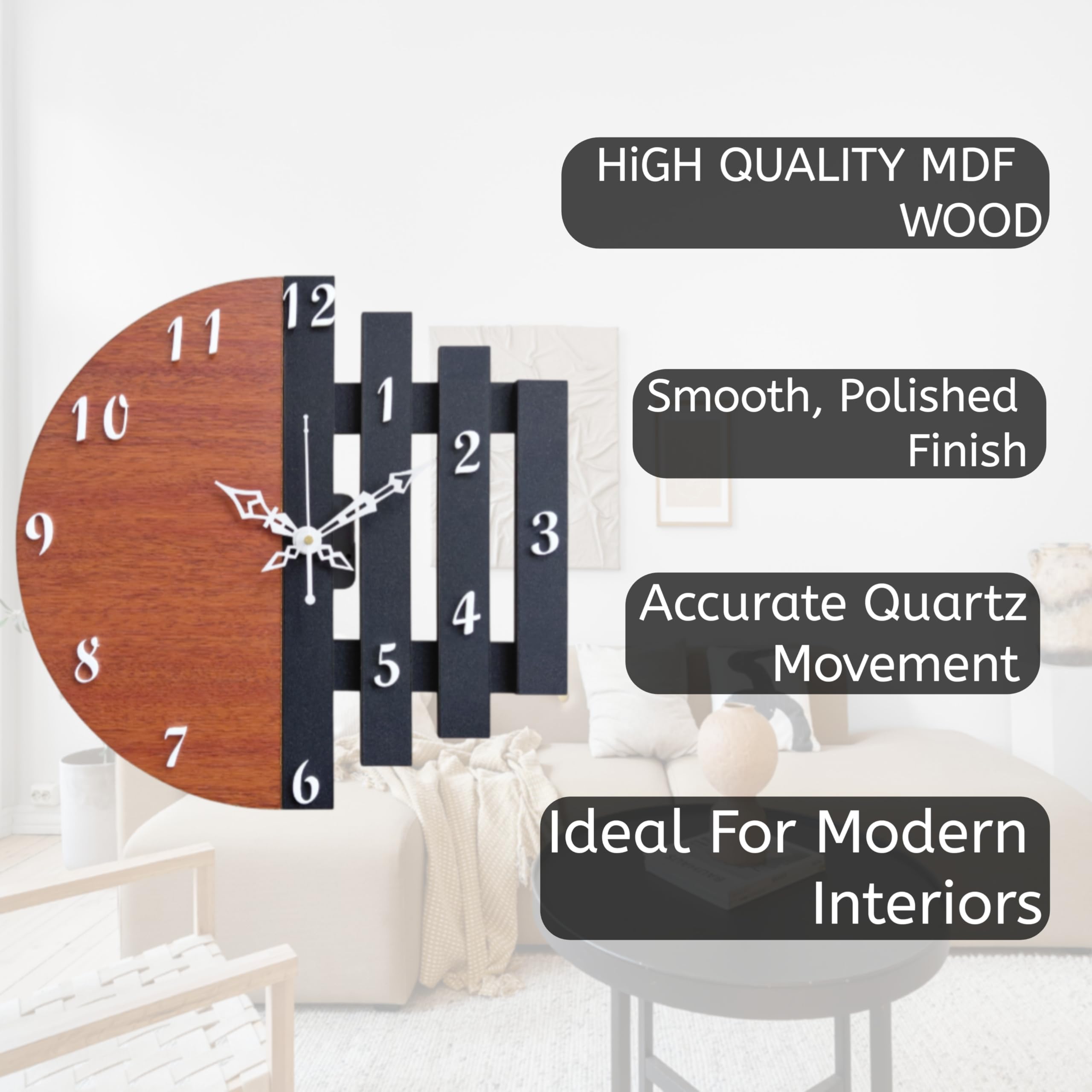Unique Craft 3D Wooden Antique Analog Wall Clock for Home & Office Dcor (Brown & Black, 30.5 x 30.5 cm, Round) 1