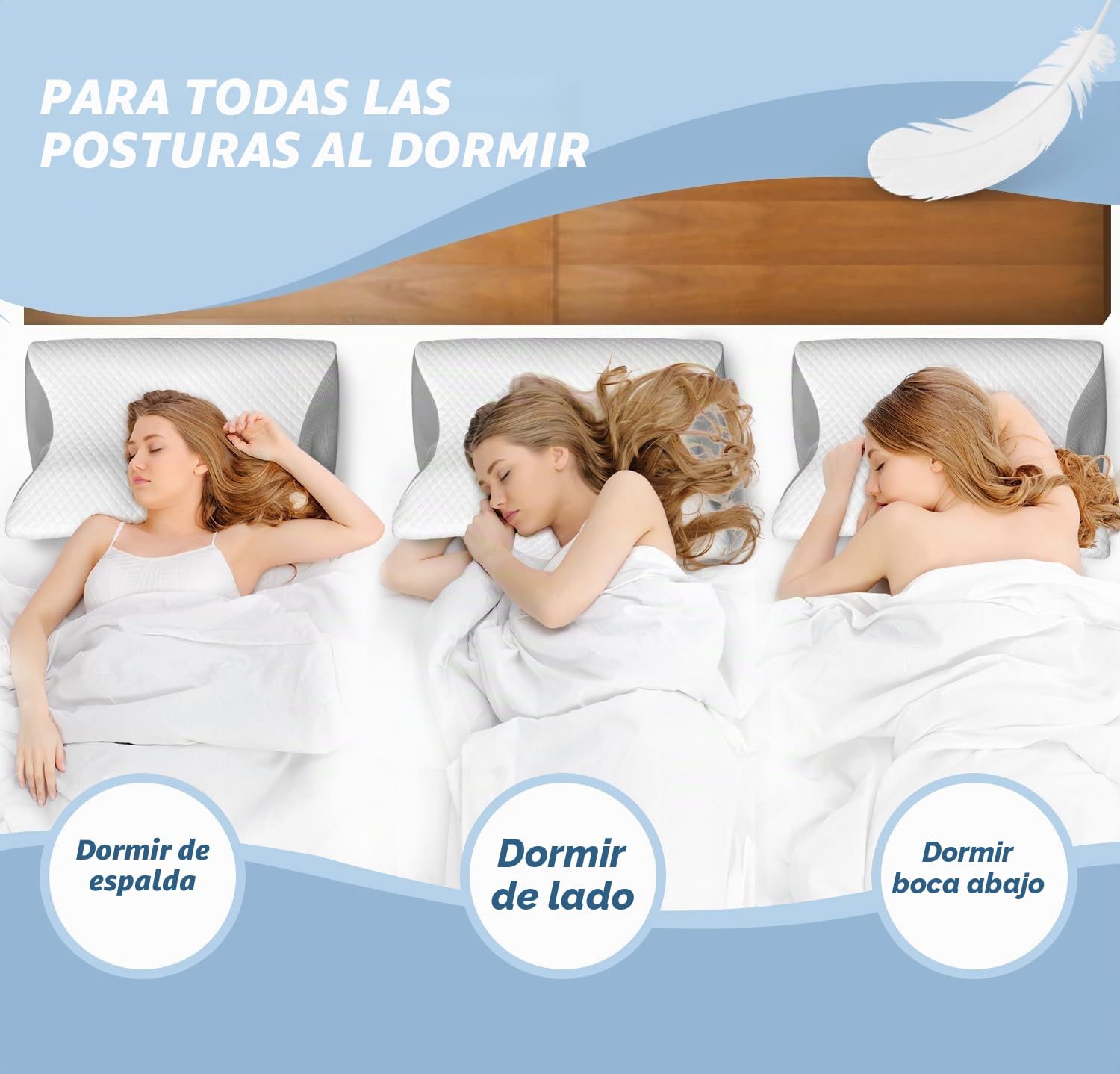 Almohada Cervicales y Cuello, Almohada Ortopedica Viscoelastica, Ergonómico Almohada Espuma de Memoria,Almohada Cervicale para Dormir de Lado y Boca Arriba 60 x 40 x 11/13 cm