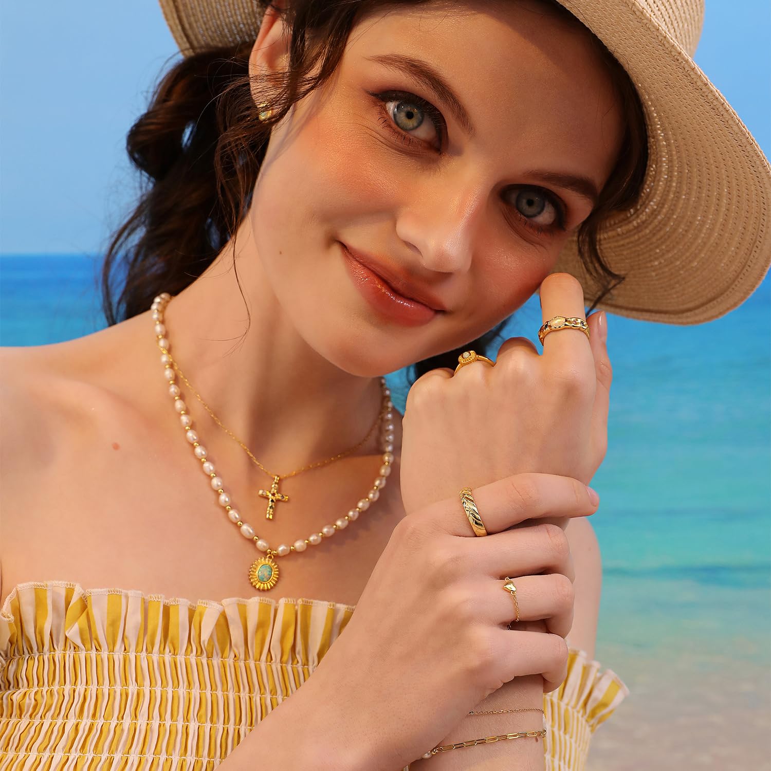 Meissa Bague chaîne cœur bagues en or non ternissantes pour femmes bague à bille roulante taille ajustable bague chaîne maillons