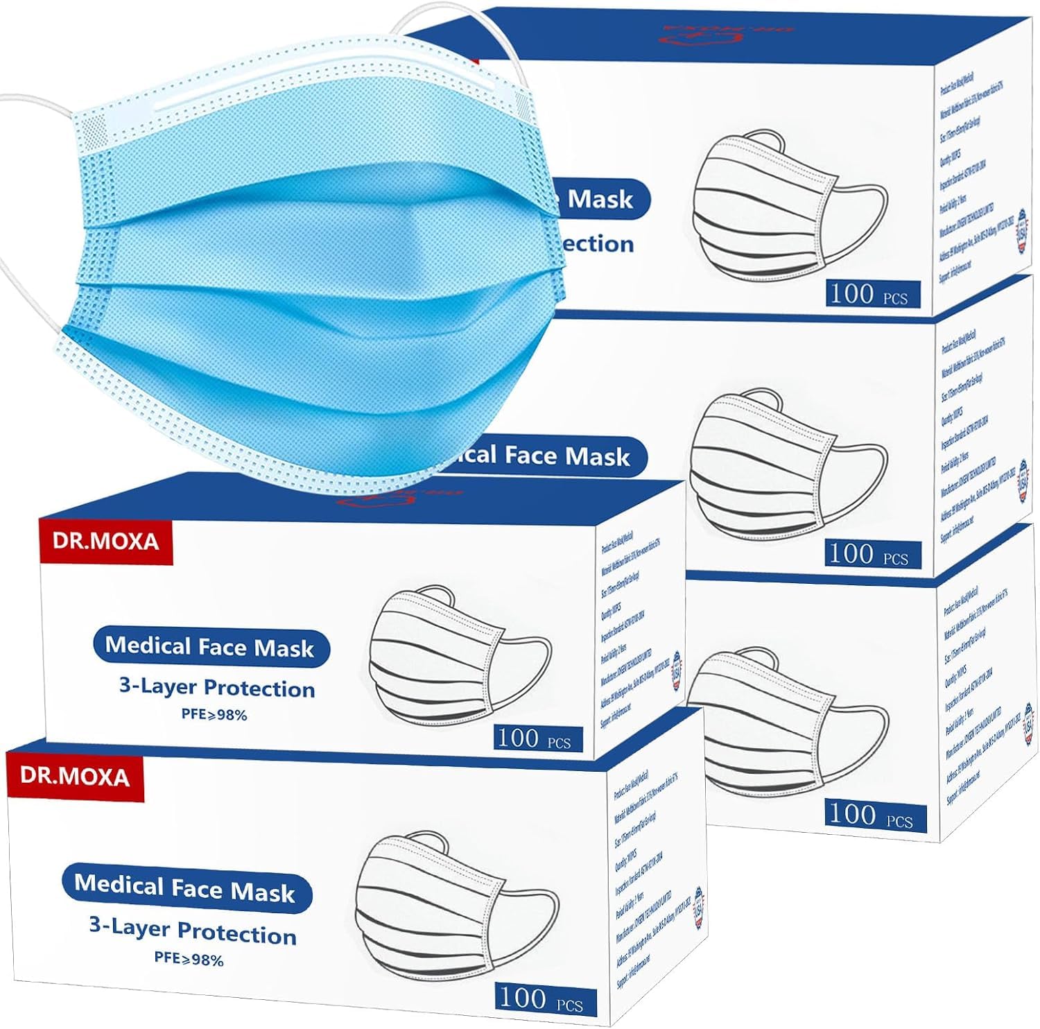 Amazon.com: DR.MOXA 500 Pack Disposable Medical Face Masks (5