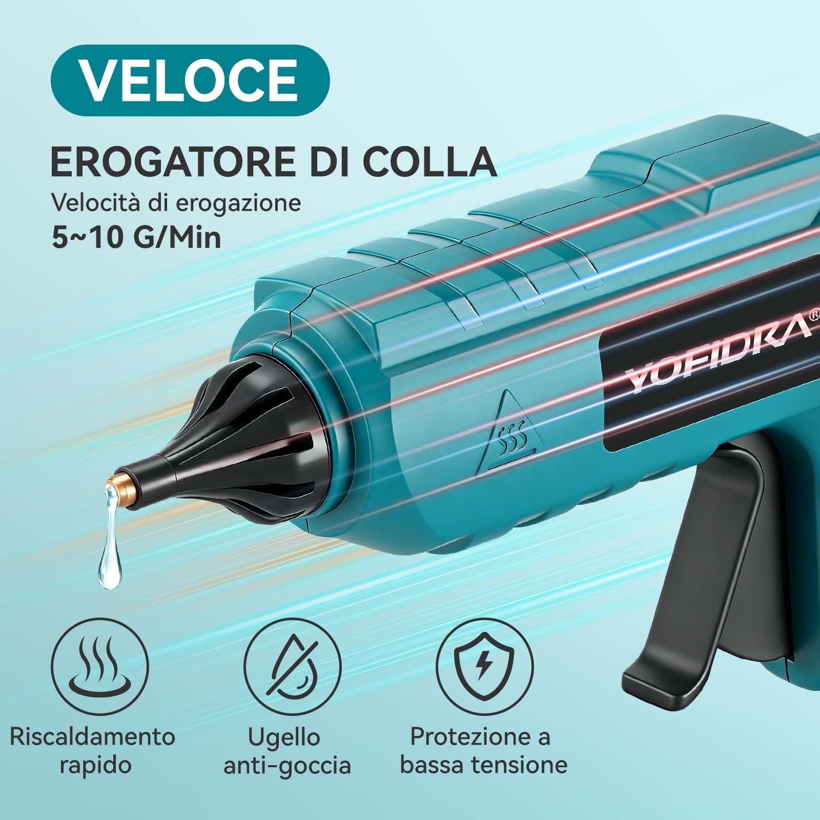 Yofidra Pistola a Colla Calda 100W Senza Fili - Pistola a Colla Calda con 10 Colla Stick (11mm), 2 Batterie 2.0Ah e Caricabatterie, Riscaldamento Rapido, Ideale per DIY, Riparazioni e Lavori Manuali