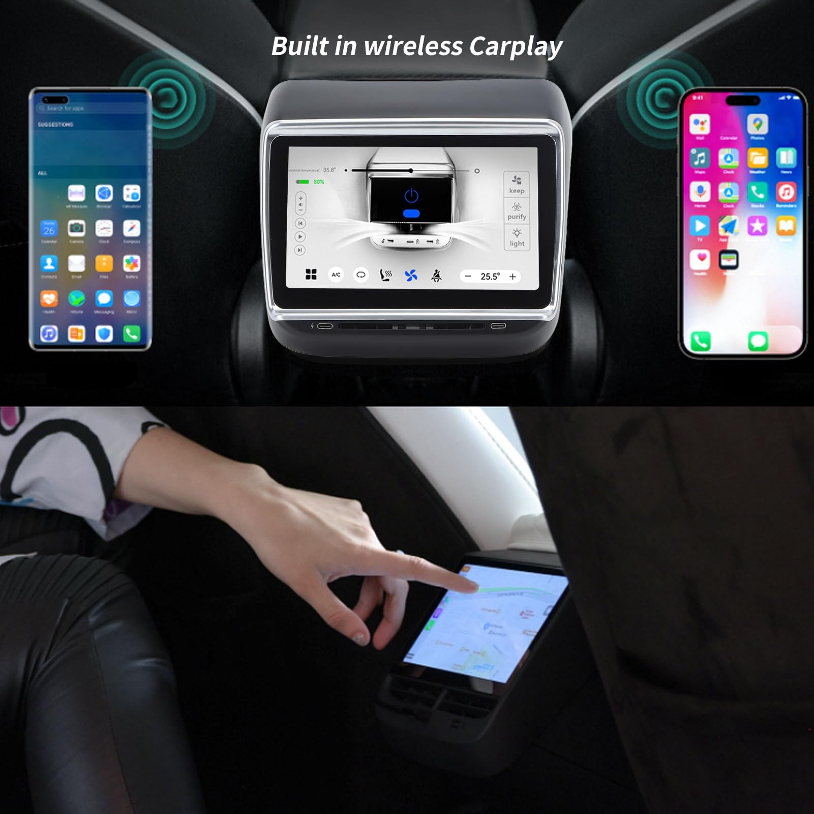 Rücksitz-Display für Y, 7,2-Zoll-HD-Bildschirm, Klimaregelung, Rücksitz-Klimasteuerung, Touchscreen-Multimedia-Entertainment-Player für den Rücksitz (26pol)