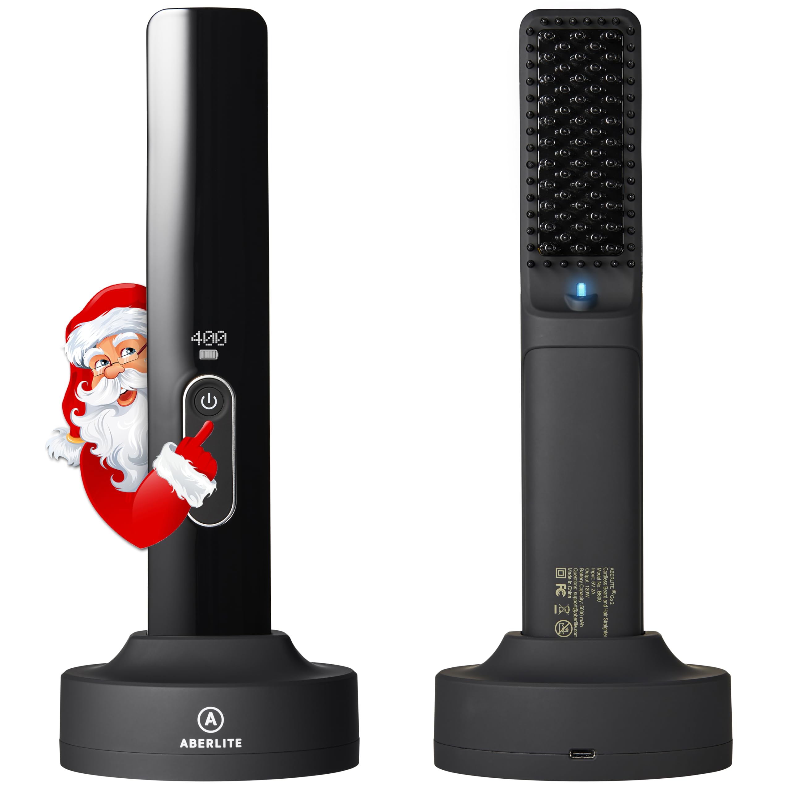 Aberlite Go 2 - Cordless Beard & Hair Straightener - Pain-Free Anti-Scald Comb Tooth - Advanced Ionic Conditioning - Wireless Straightener Heated Brush Comb- for All Beard Types