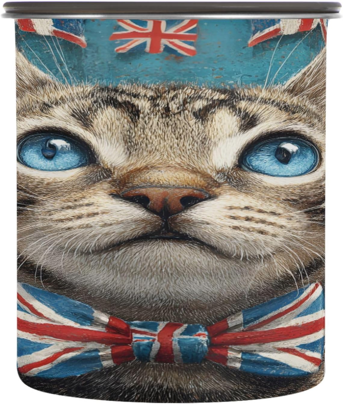 Alaza British Flag Cat Bow Blue Union Jack Coffee Canister 17oz