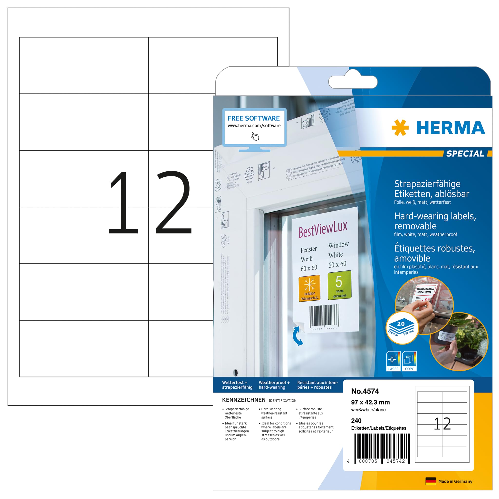 Etichette Adesive Lucide HERMA A4 - Per Stampanti Inkjet, 10 Fogli Bianchi, Adesivo Permanente, Ideali Per Stampe Fotografiche