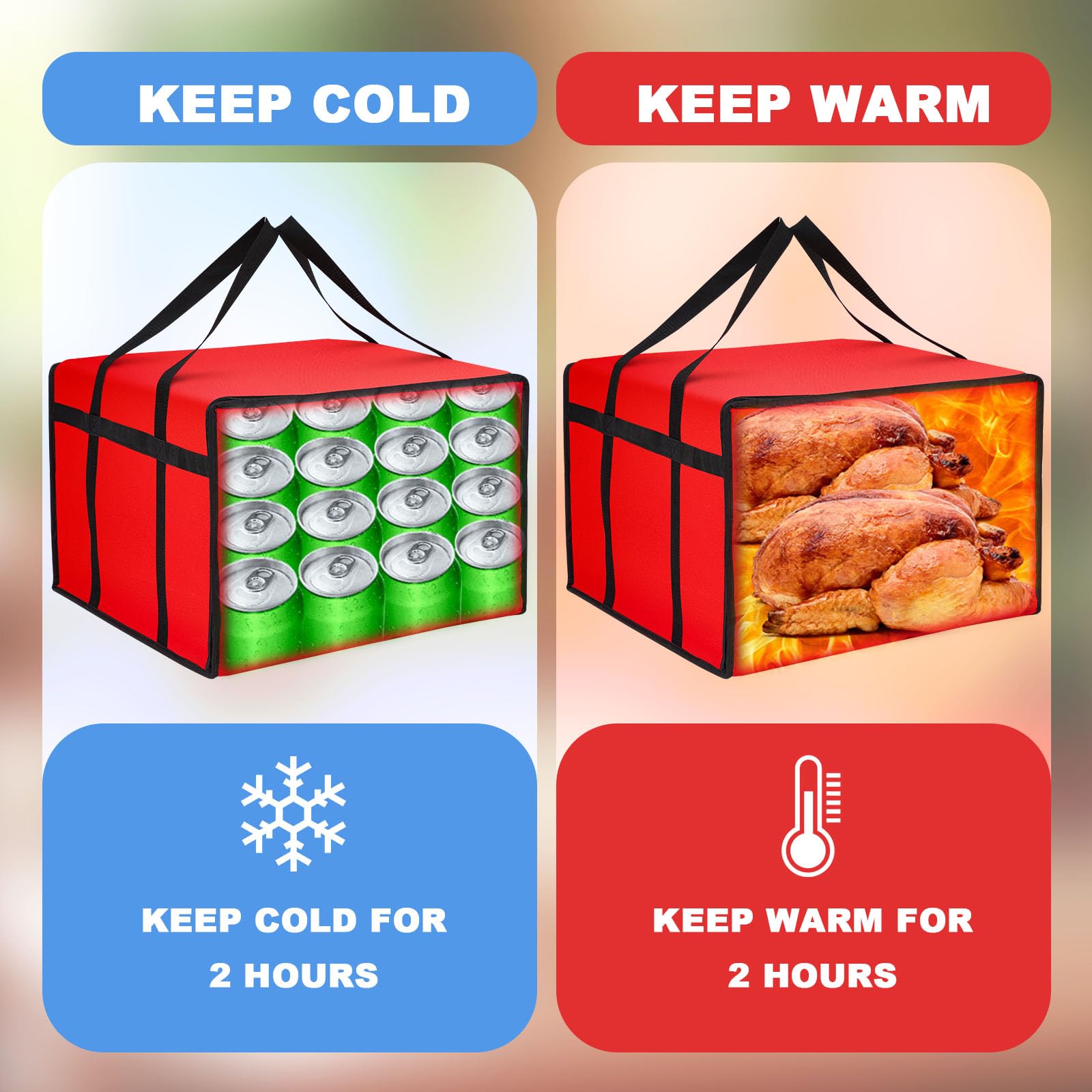 Maxcheck 2 sacchetti isolati per la consegna della pizza, borsa termica per pizza e pizza, riutilizzabili, isolanti, per uso personale e professionale (rosso, 50,8 x 50,8 x 35,5 cm)