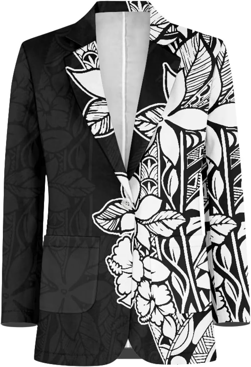 Polynesian Puletasi Samoan Traditional Matching Blazers for Couples Button Down Blazer Jackets with Pockets