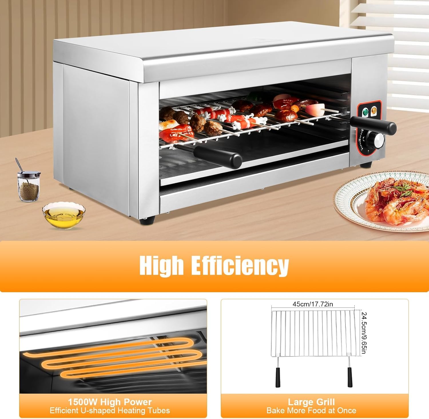Asador de Salamandra Montado en Pared, Tostadora Eléctrica para Derretir Queso de 2000W, Parrilla de Sobremesa Salamandra para Derretir Queso Raclette