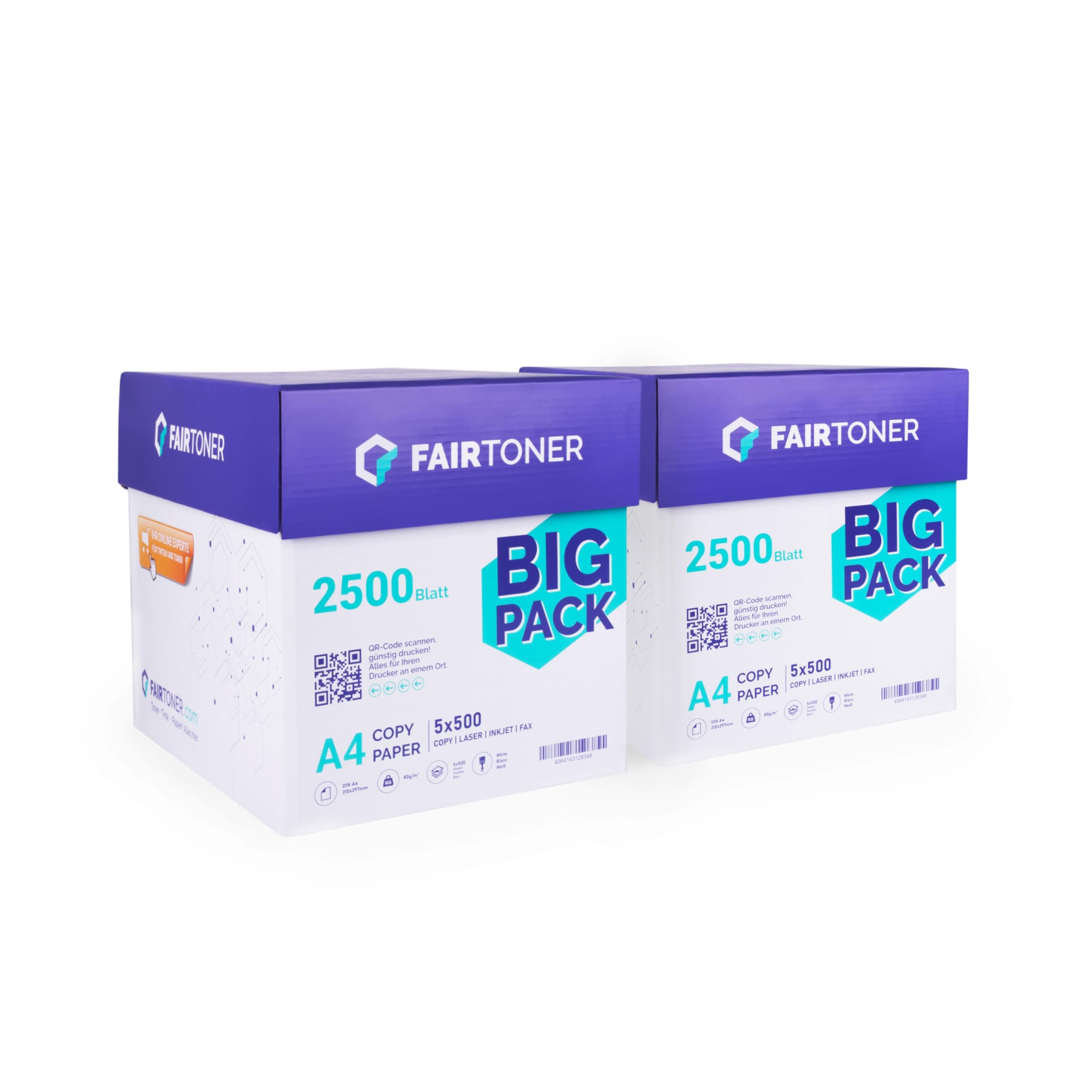 FairToner Kopierpapier 5000 Blatt DIN-A4 80g, Weiß (10 x 500 Blatt / 10er Pack) Universal Druckerpapier für Laserdrucker und Tintenstrahldrucker geeignet