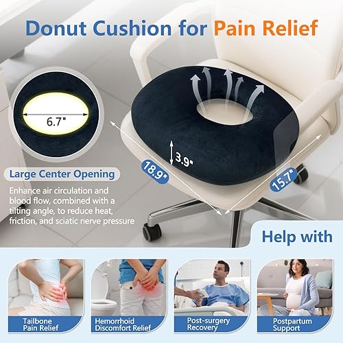 Miniatura 2 de KAAMOS Almohada de dona para hemorroides posparto, almohada de dona para alivio del dolor de coxis de coxis, cojines de asiento de dona para alivio